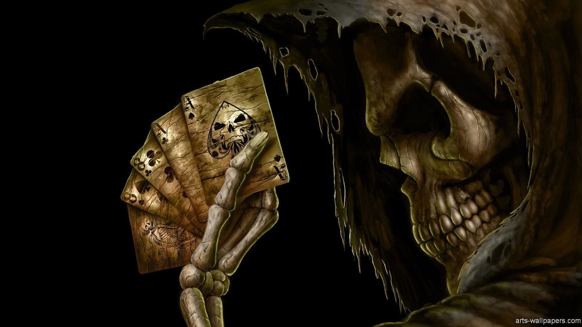 Teschio gotico con carte, 1920x1080 Full HD, Desktop
