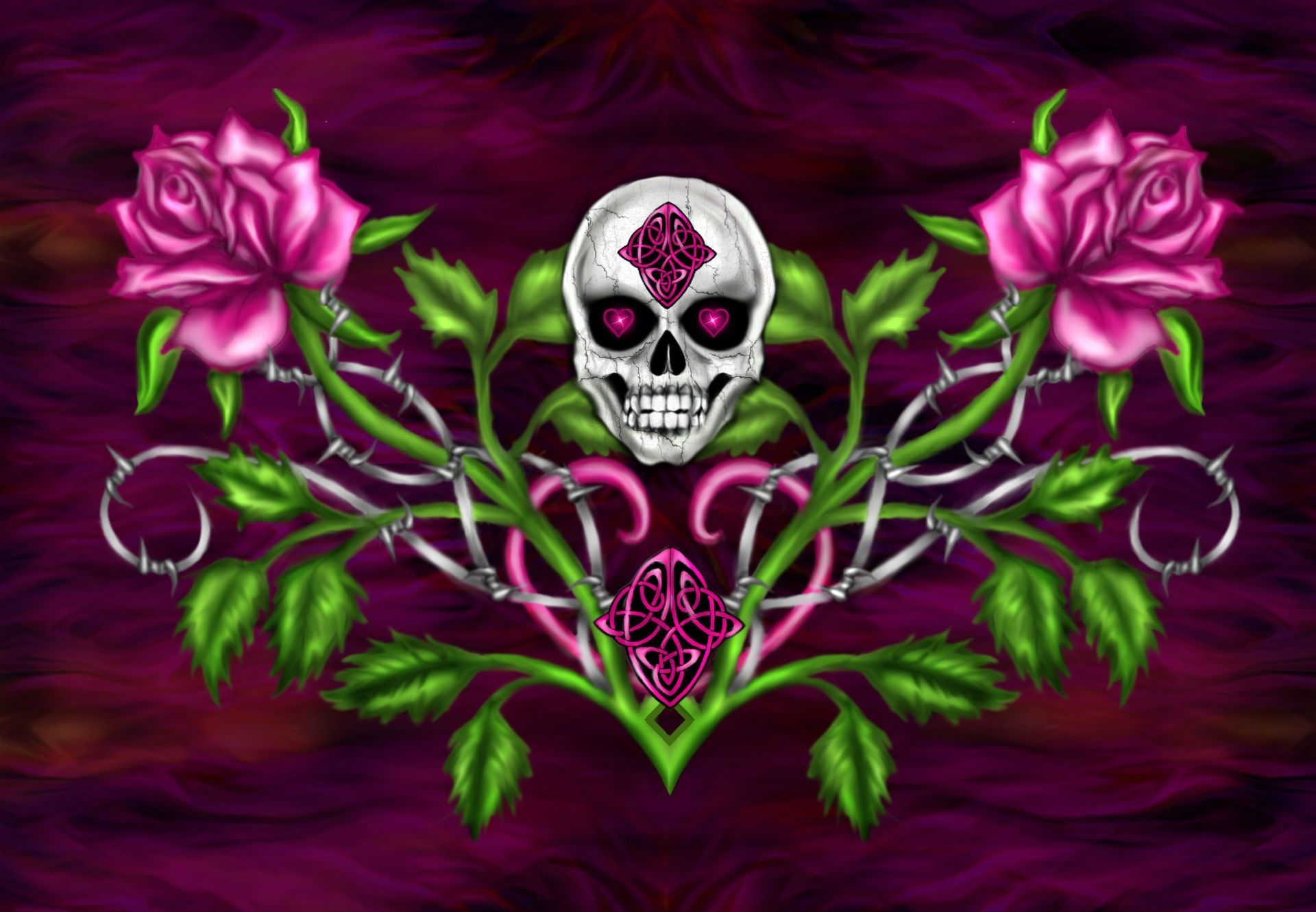 Teschio gotico con rose rosa, 1920x1330 Full HD+, Desktop