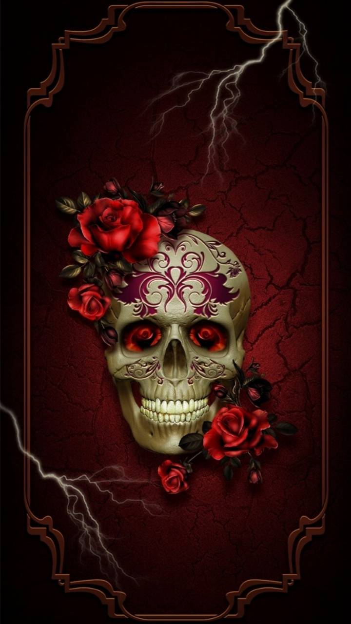 Teschio con rose rosse gotico, 720x1280 Verticale, Telefono