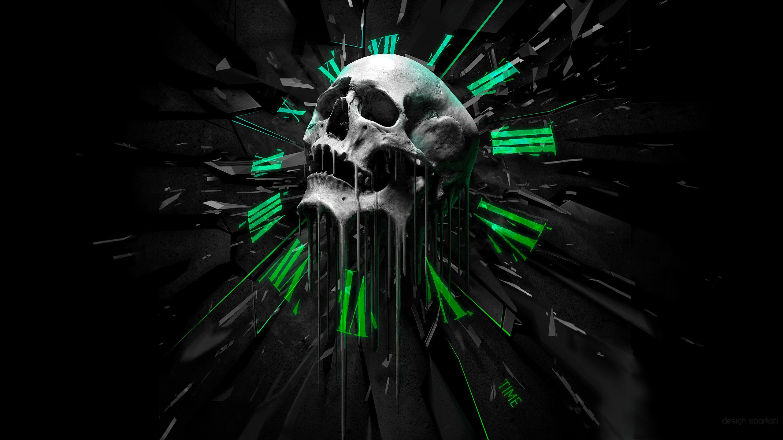 Teschio con esplosione verde, 2560x1440 2K, Desktop