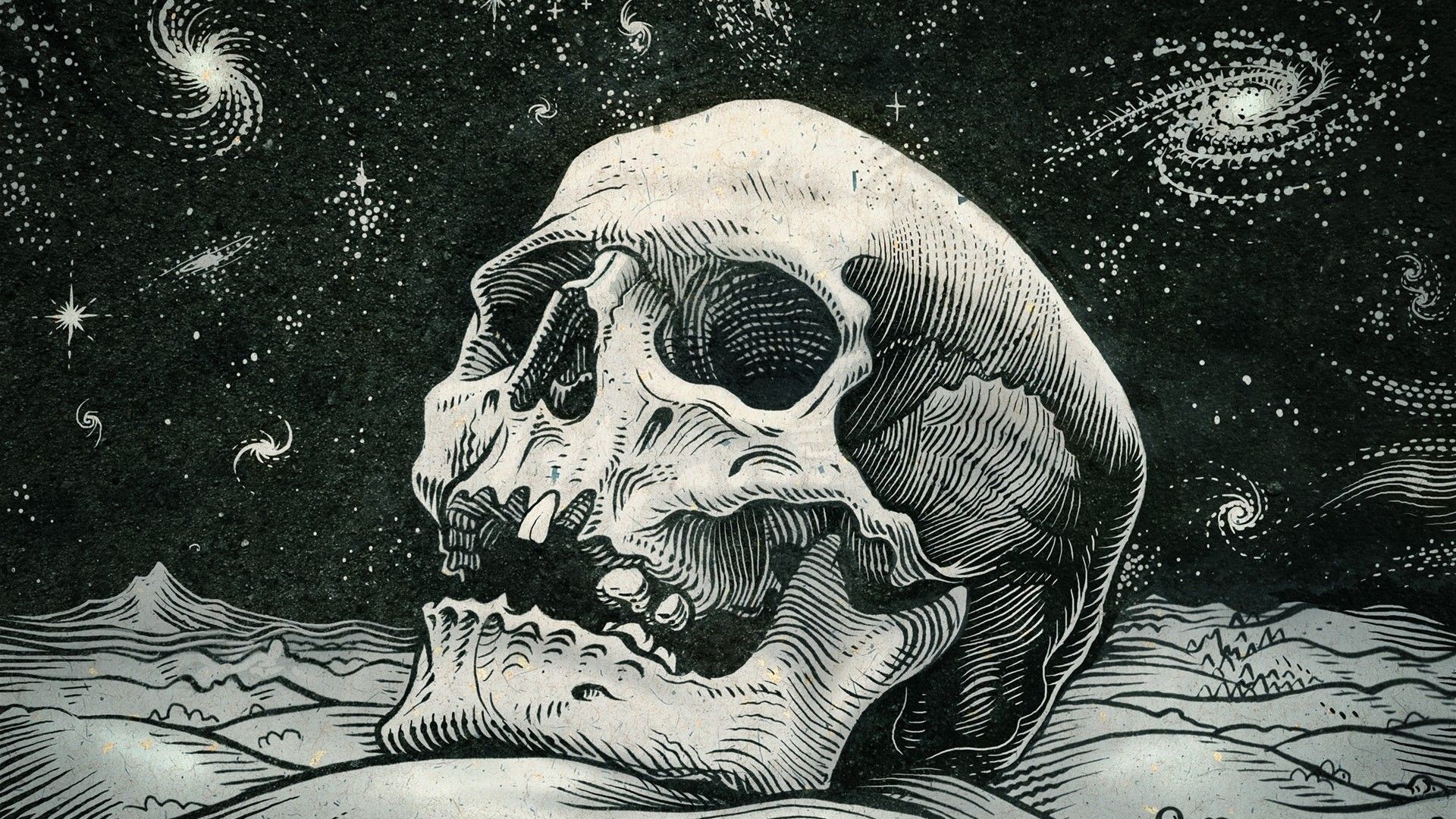 Teschio disegno cosmico bianco nero, 1920x1080 Full HD, Laptop