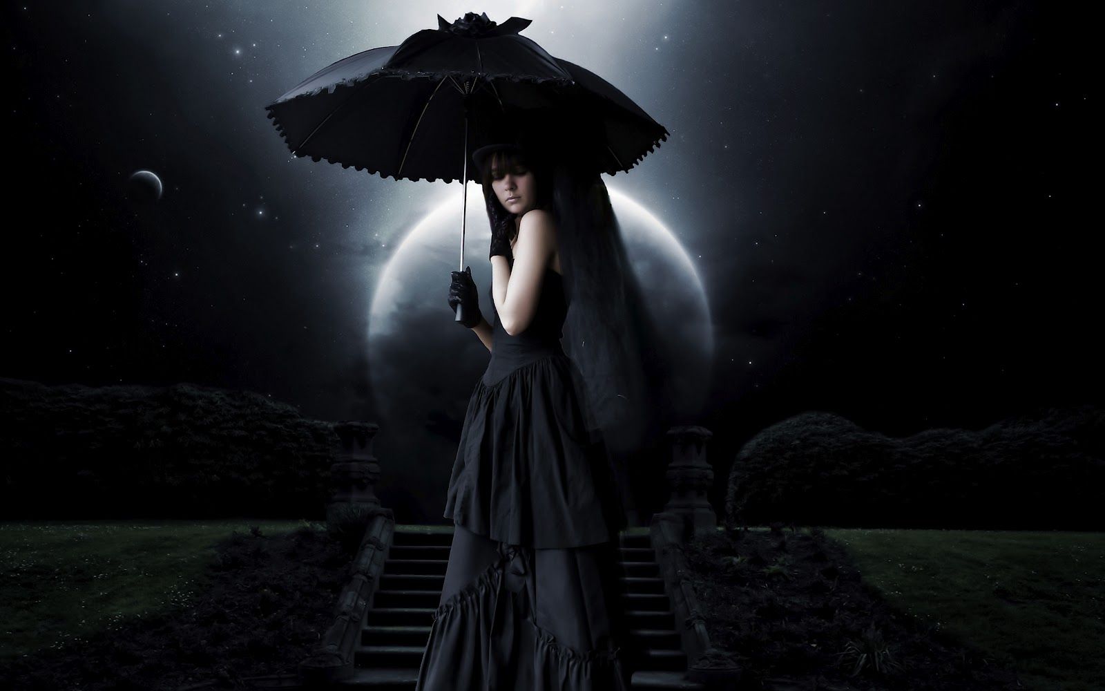 donna gotica con ombrello nero, 1600x1000 900p, Desktop