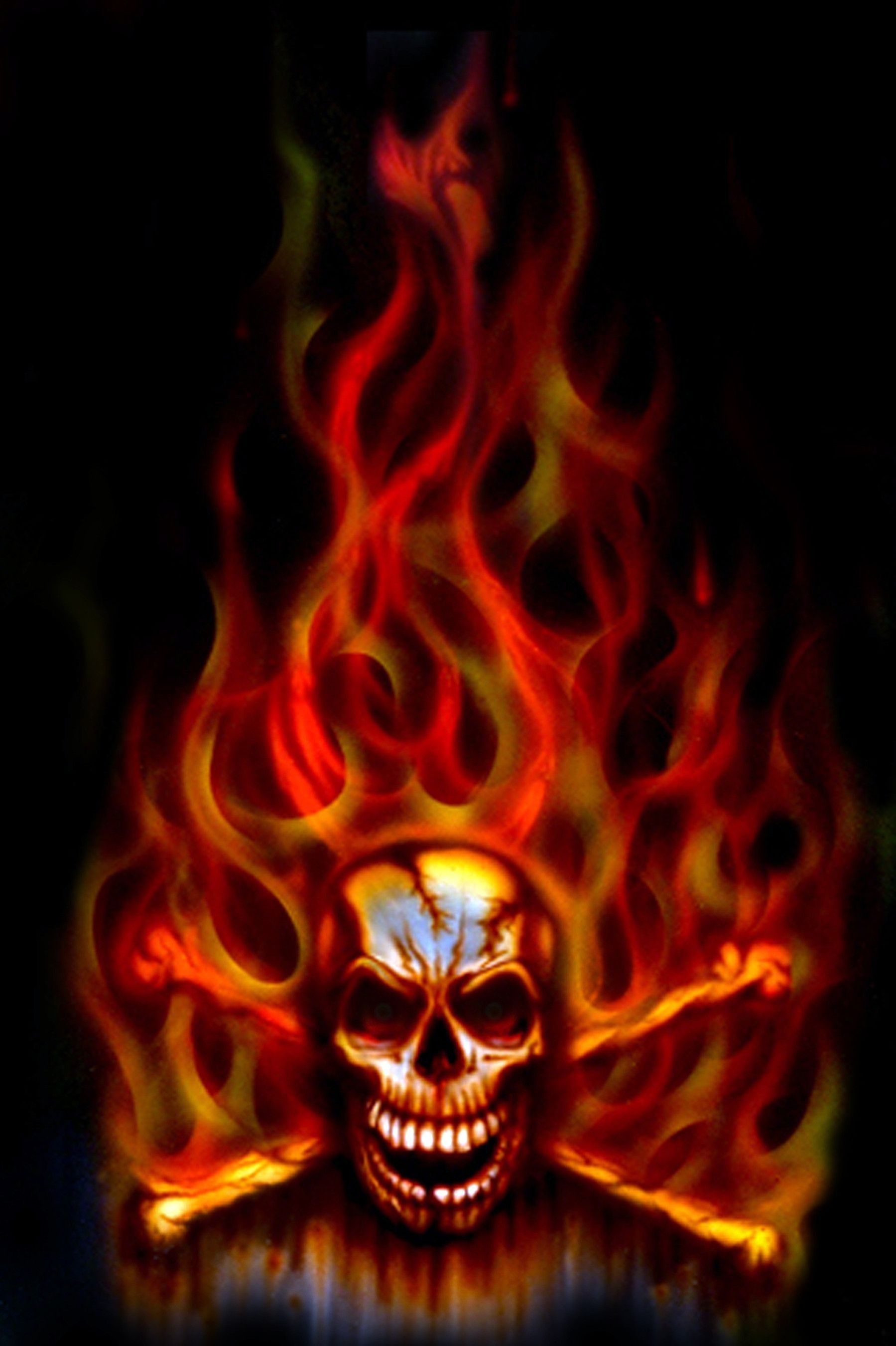 Teschio in fiamme, sfondo nero, 1799x2700 Verticale, Mobile