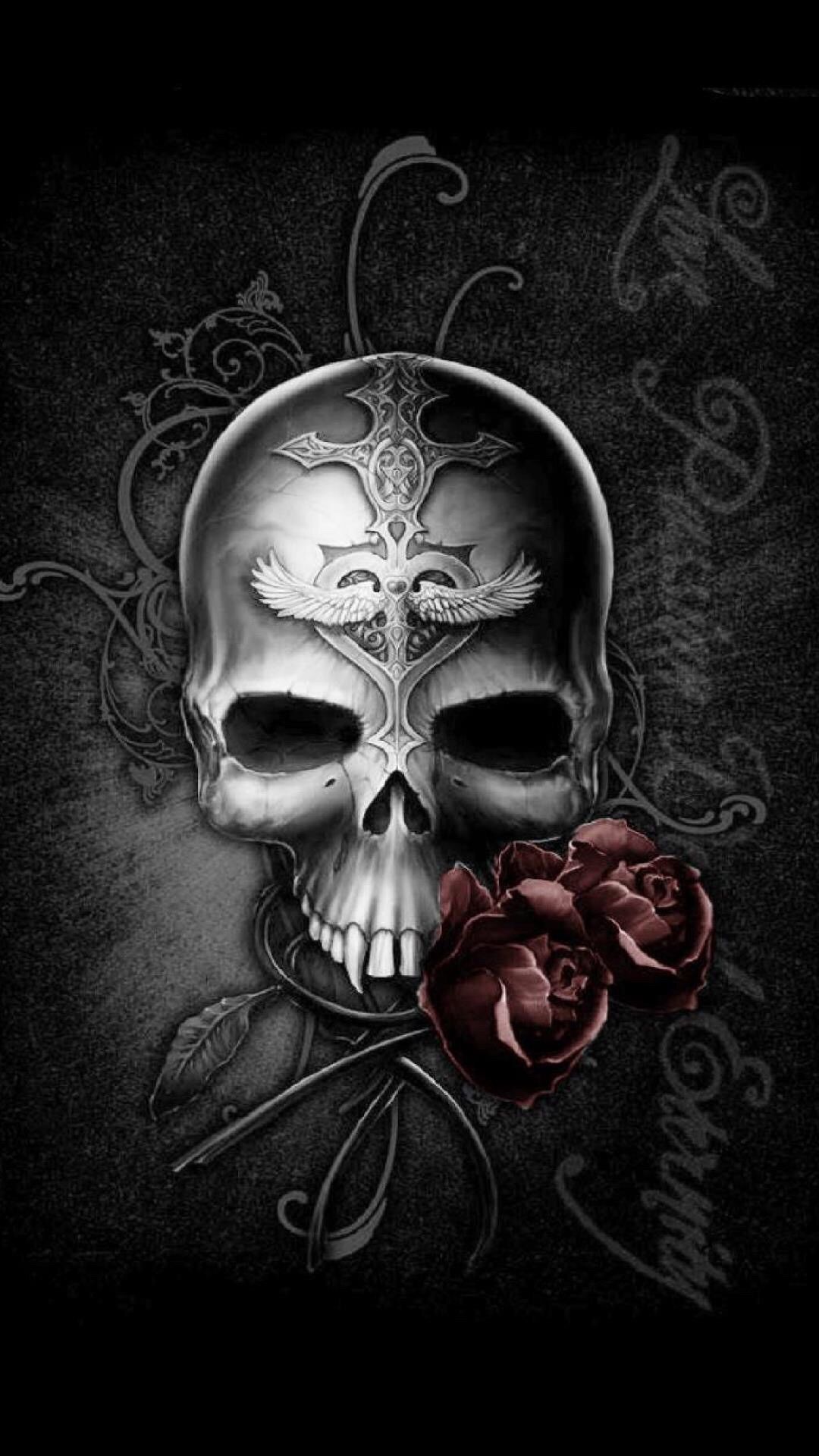 Teschio decorato con rose, 1080x1920 Verticale, Mobile