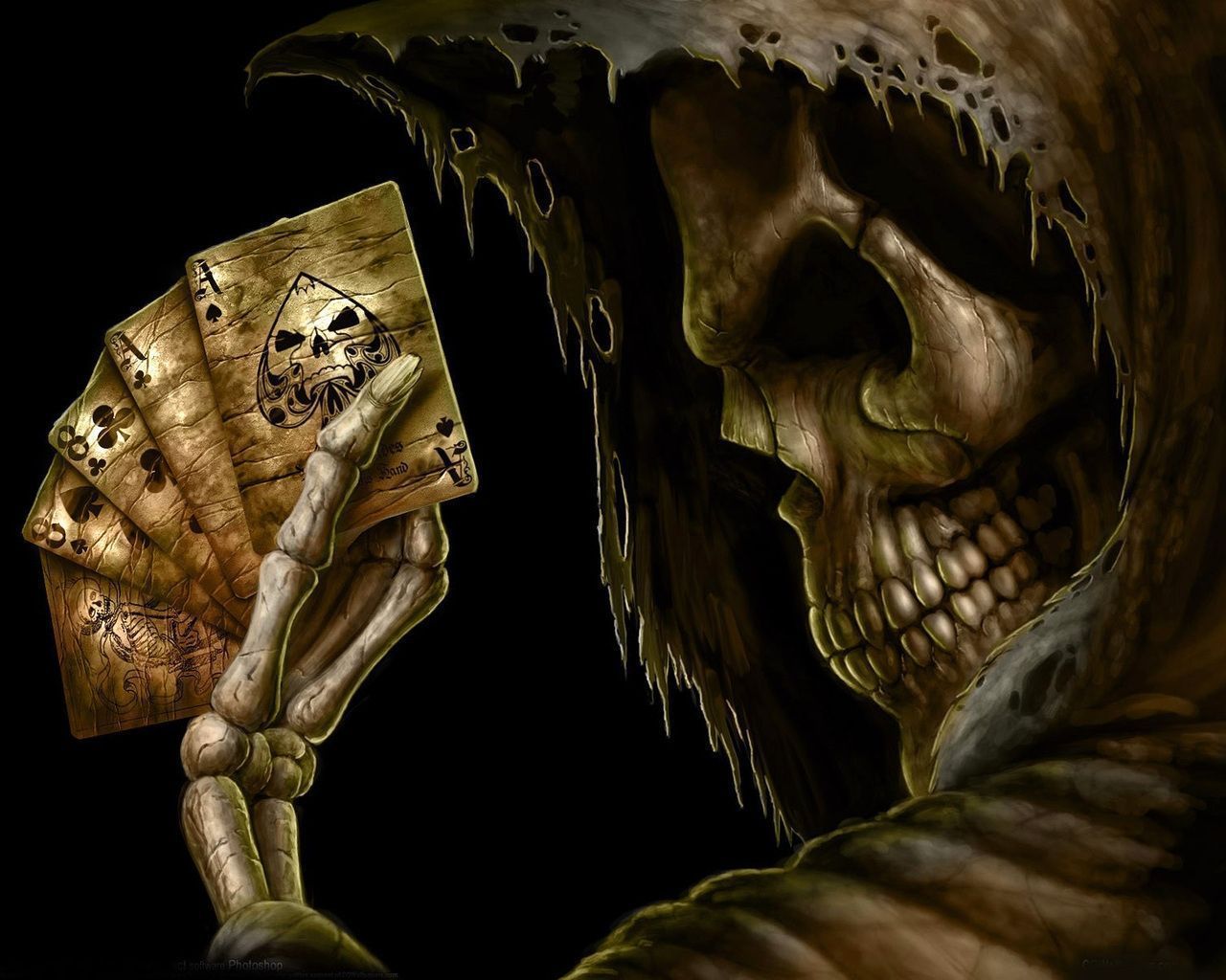 Scheletro con carte da gioco, 1280x1024 720p, PC