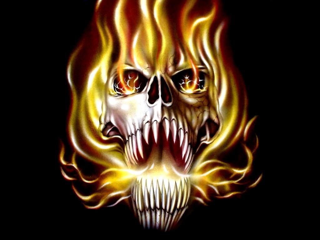 Teschio malvagio con fiamme, 1024x768 HD, Laptop