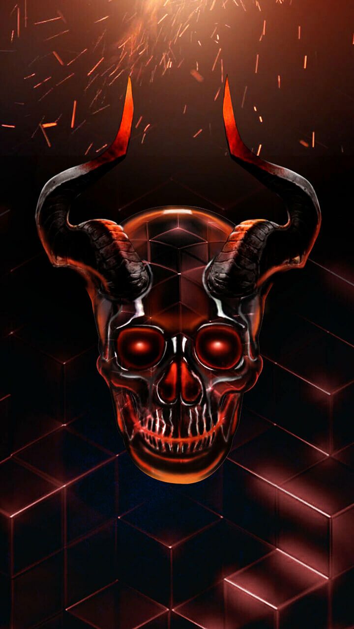Teschio demoniaco con corna rosse, 720x1280 Verticale, Mobile