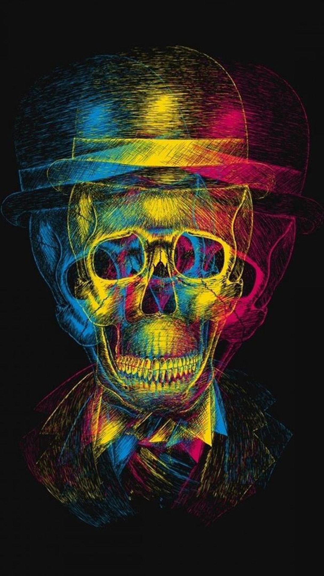 Teschio neon con cappello, 1080x1920 Verticale, Telefono