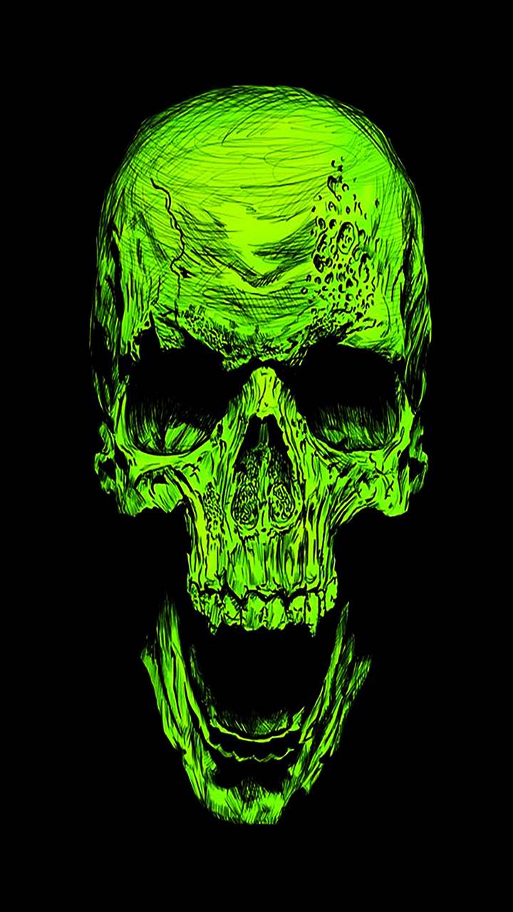 Teschio verde neon urlante, 720x1280 Verticale, Mobile