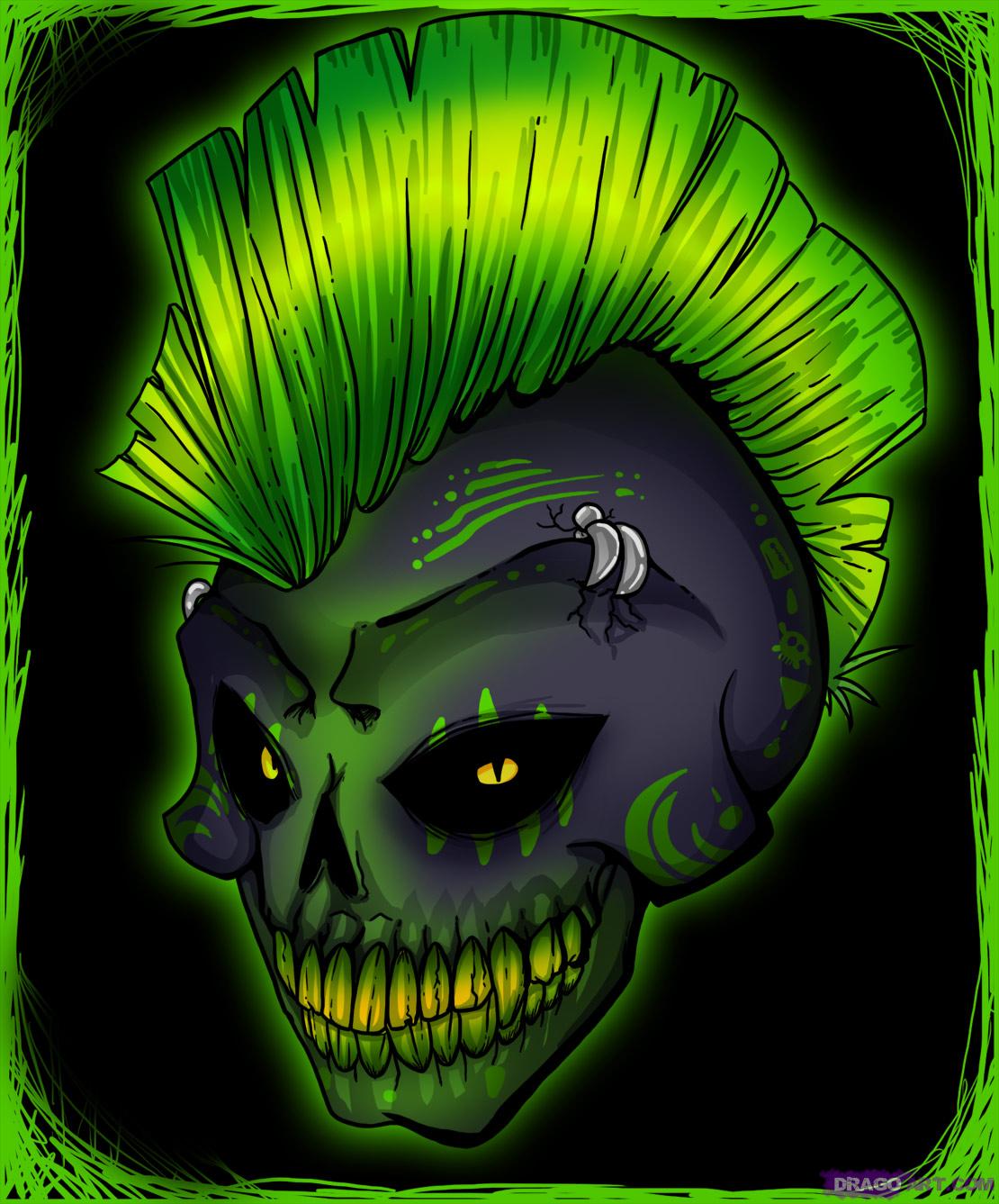 Teschio verde con cresta punk, 1110x1337 Full HD Verticale, Smartphone