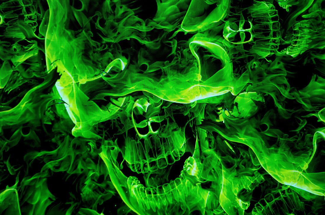 Teschio fiamme verdi, 1100x729 HD, Desktop