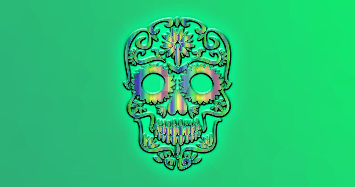 Teschio verde stile sugar skull, 1230x649 HD, Desktop