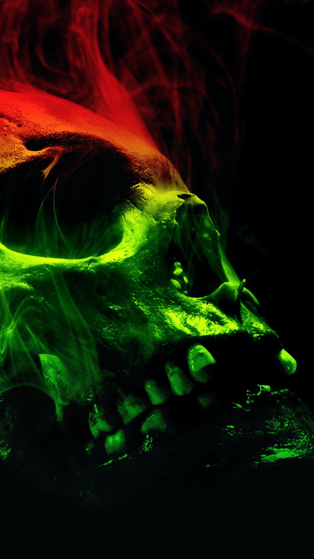 Teschio verde con fumo rosso, 1080x1920 Full HD Verticale, iPhone