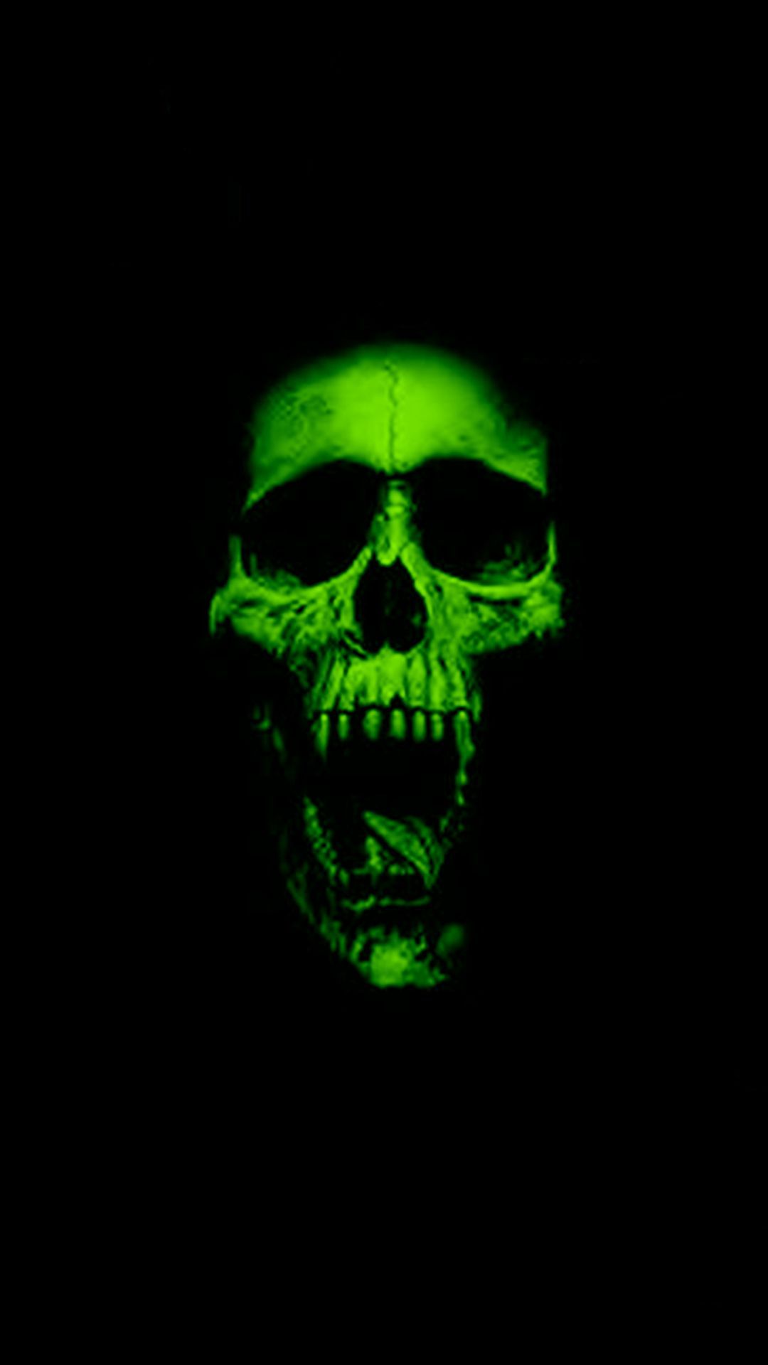Teschio verde luminoso su nero, 1080x1920 Verticale, Mobile
