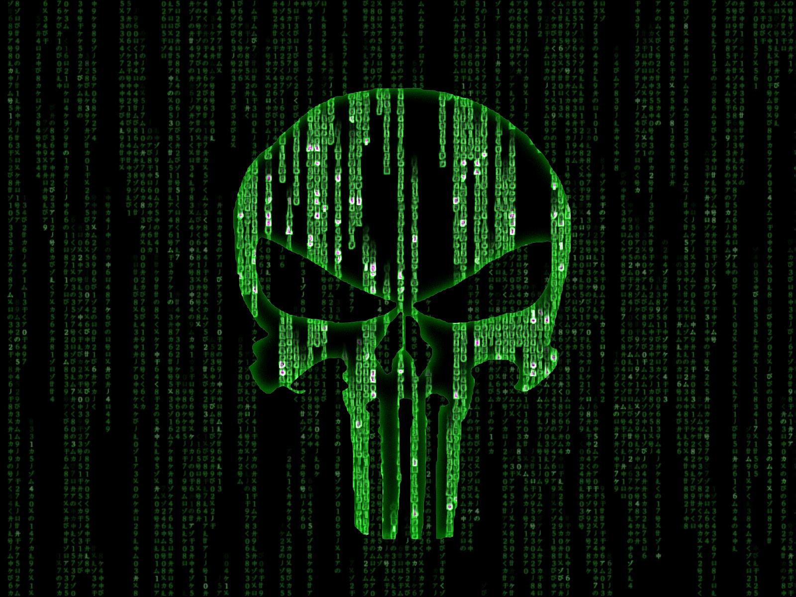 Teschio Punisher verde matrix, Frank Castle, 1600x1200 HD, Desktop