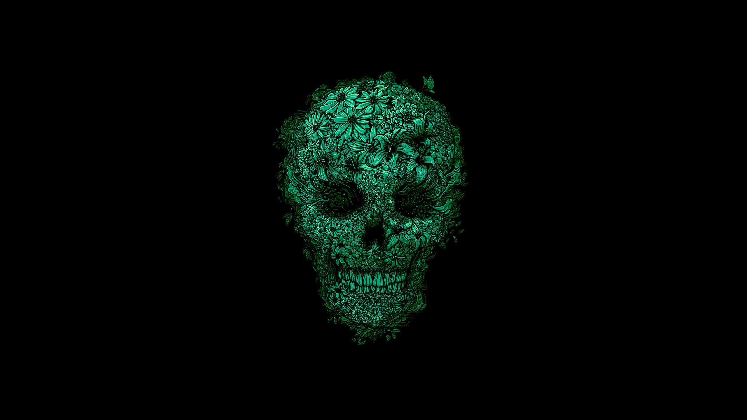 Teschio verde particellare sfondo nero, 2560x1440 2K, Desktop