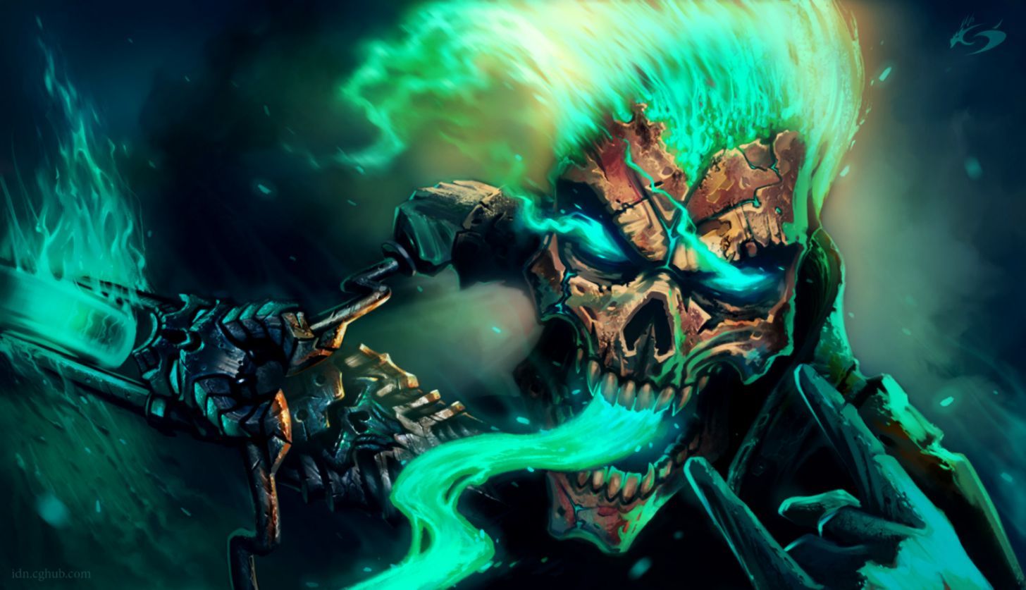Ghost Rider teschio fiamme verdi, 1456x837 720p, Laptop