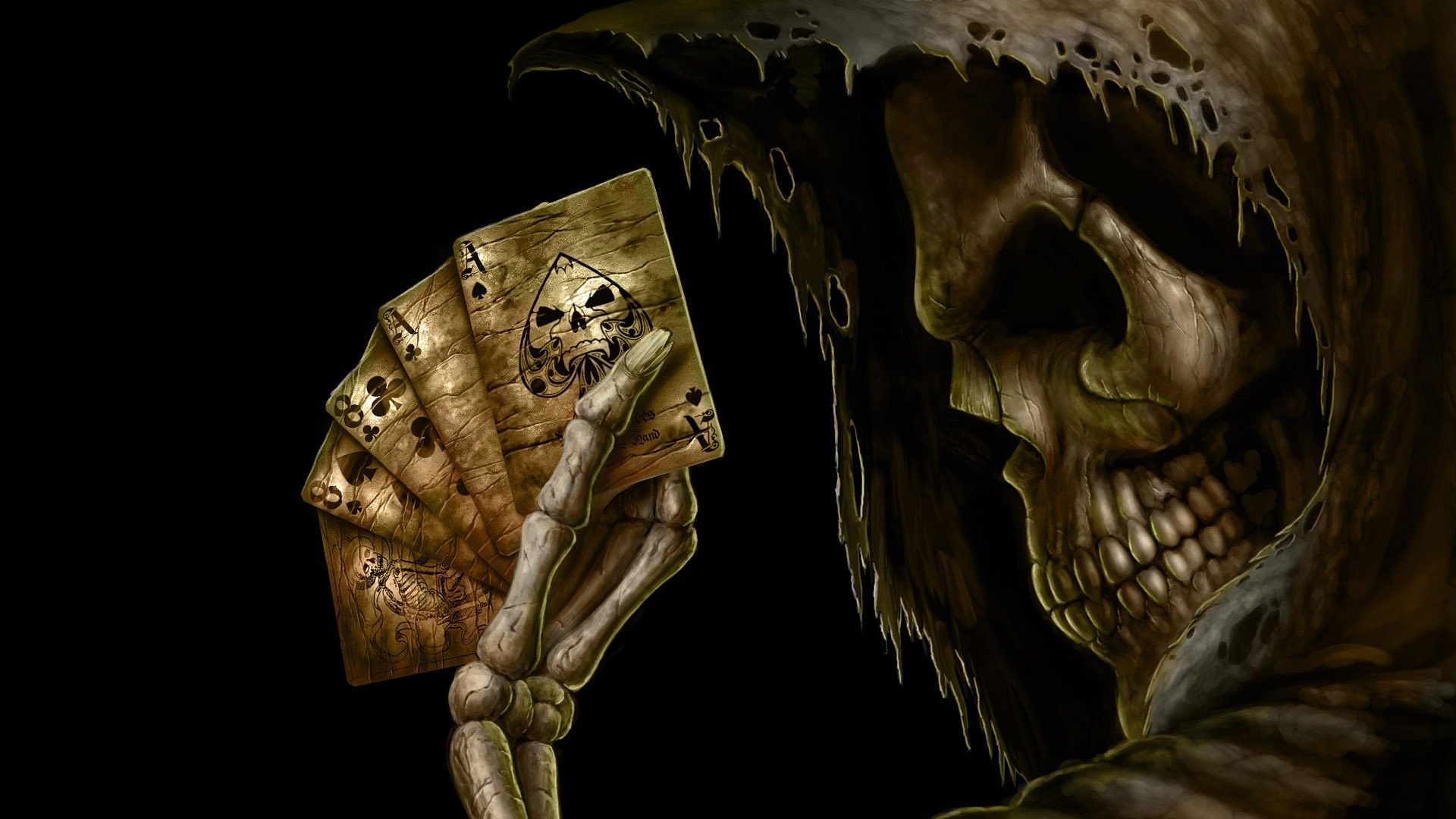 Teschio con carte da gioco, 1920x1080 Full HD 1080p, Desktop