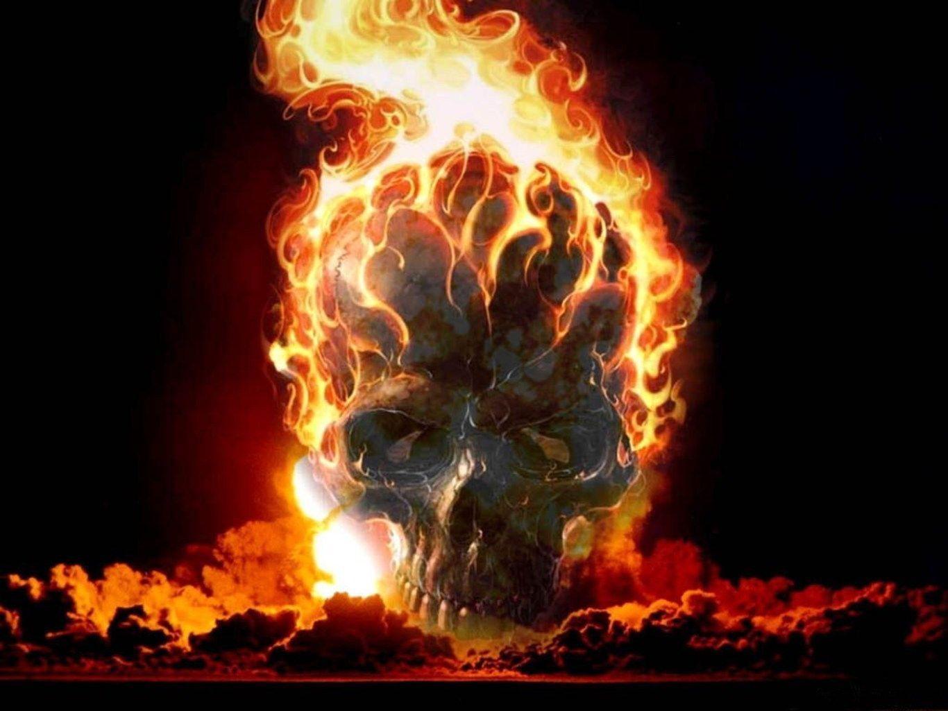 Teschio in fiamme, 1366x1025 HD, Desktop