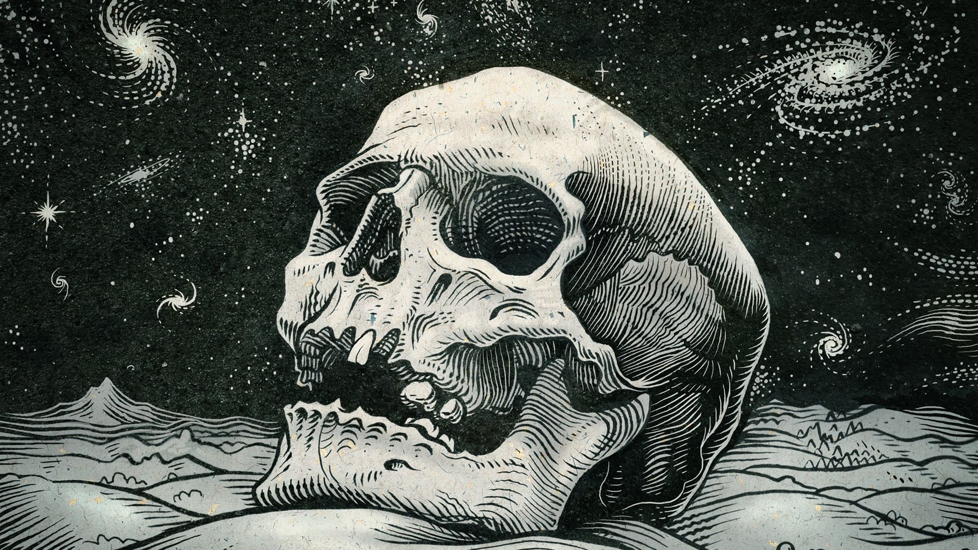 Teschio disegnato con galassie, 1920x1080 Full HD, PC Desktop