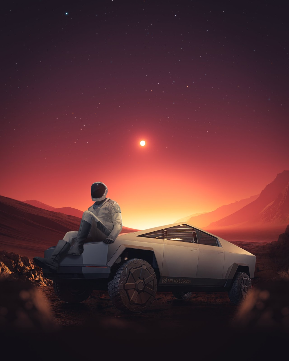 Starman su Tesla Cybertruck, Marte, Elon Musk, 1000x1250 Full HD Verticale, Smartphone