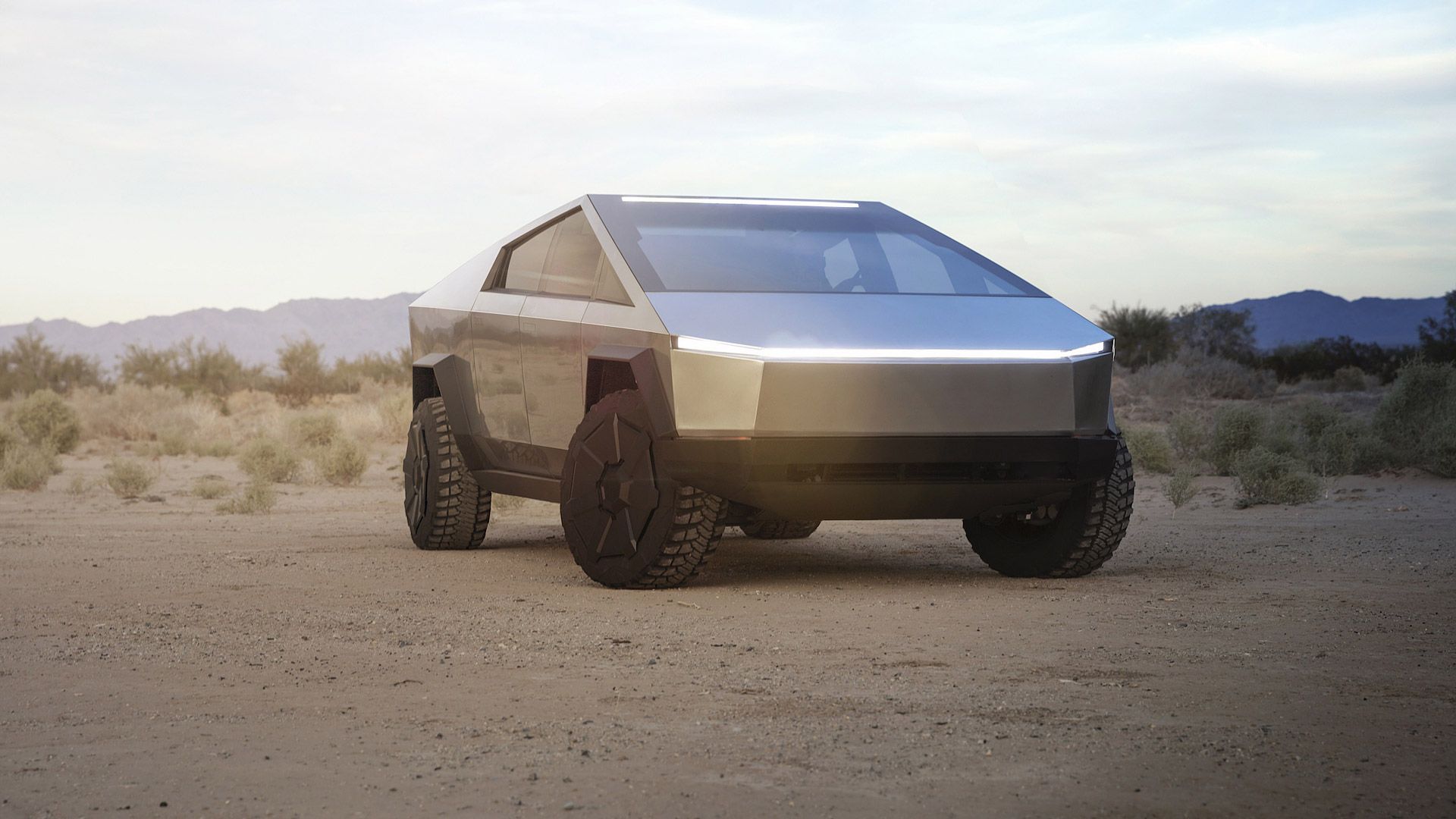 Tesla Cybertruck nel deserto, auto elettrica, 1920x1080 Full HD 1080p, Desktop