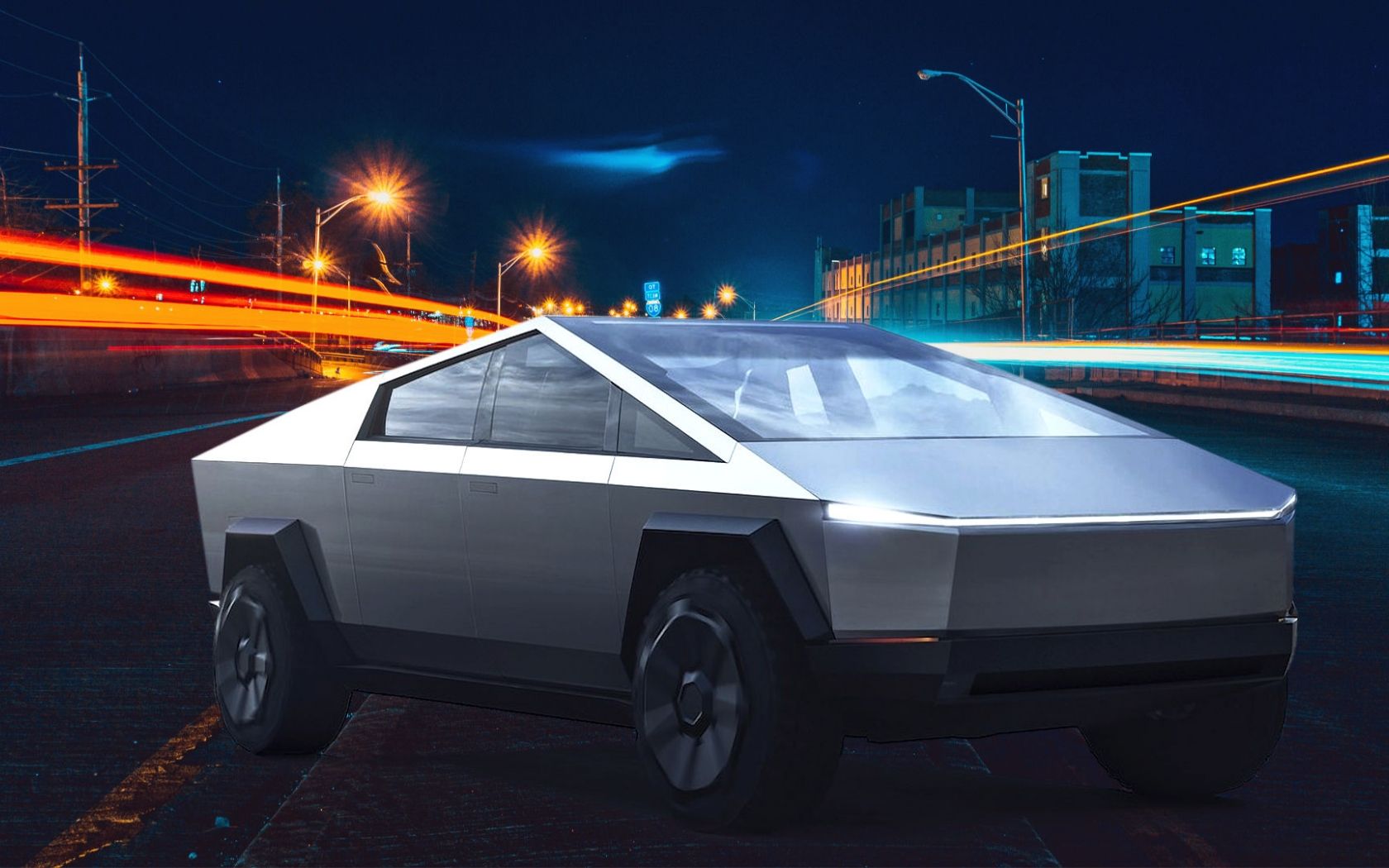 Tesla Cybertruck su strada notturna, Elon Musk, 1680x1050 HD, PC