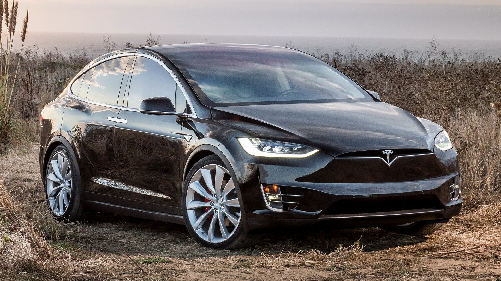 Tesla Model X nera, campo, 1920x1080 1080p, Desktop