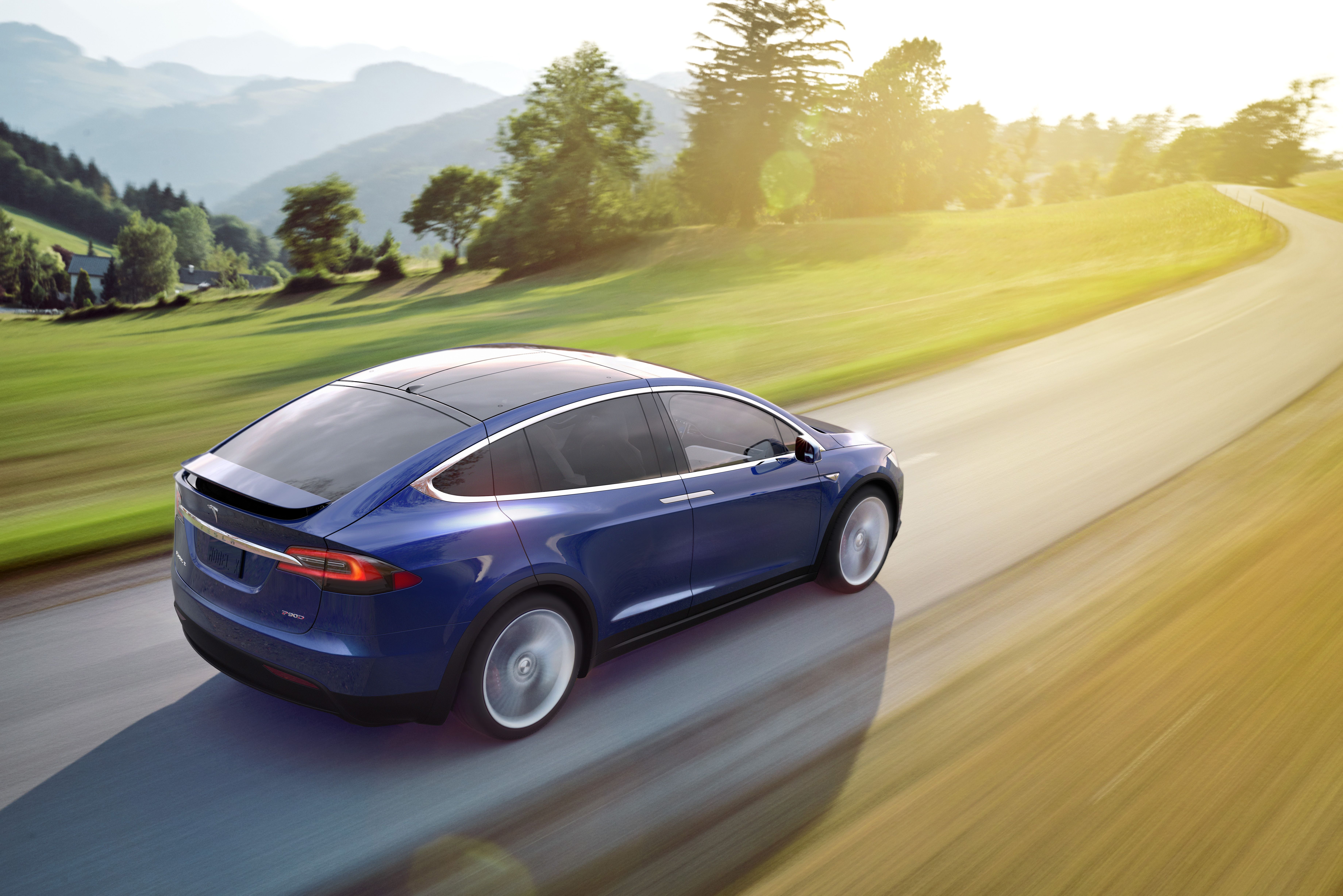 Tesla Model X blu, strada, 7360x4912 4K, Desktop 4K