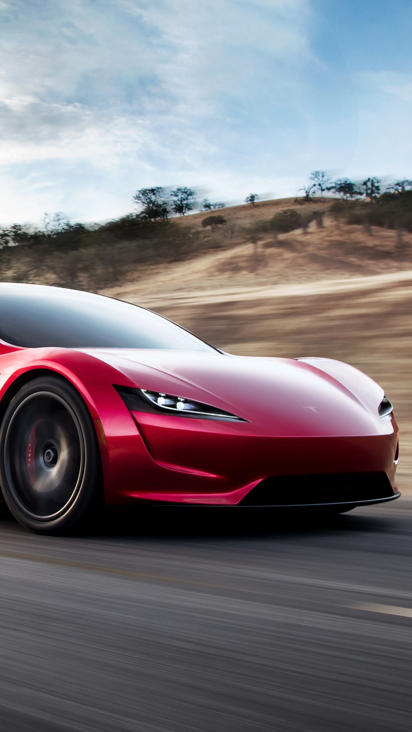 Tesla Roadster rossa strada, 1440x2560 Full HD Verticale, Smartphone