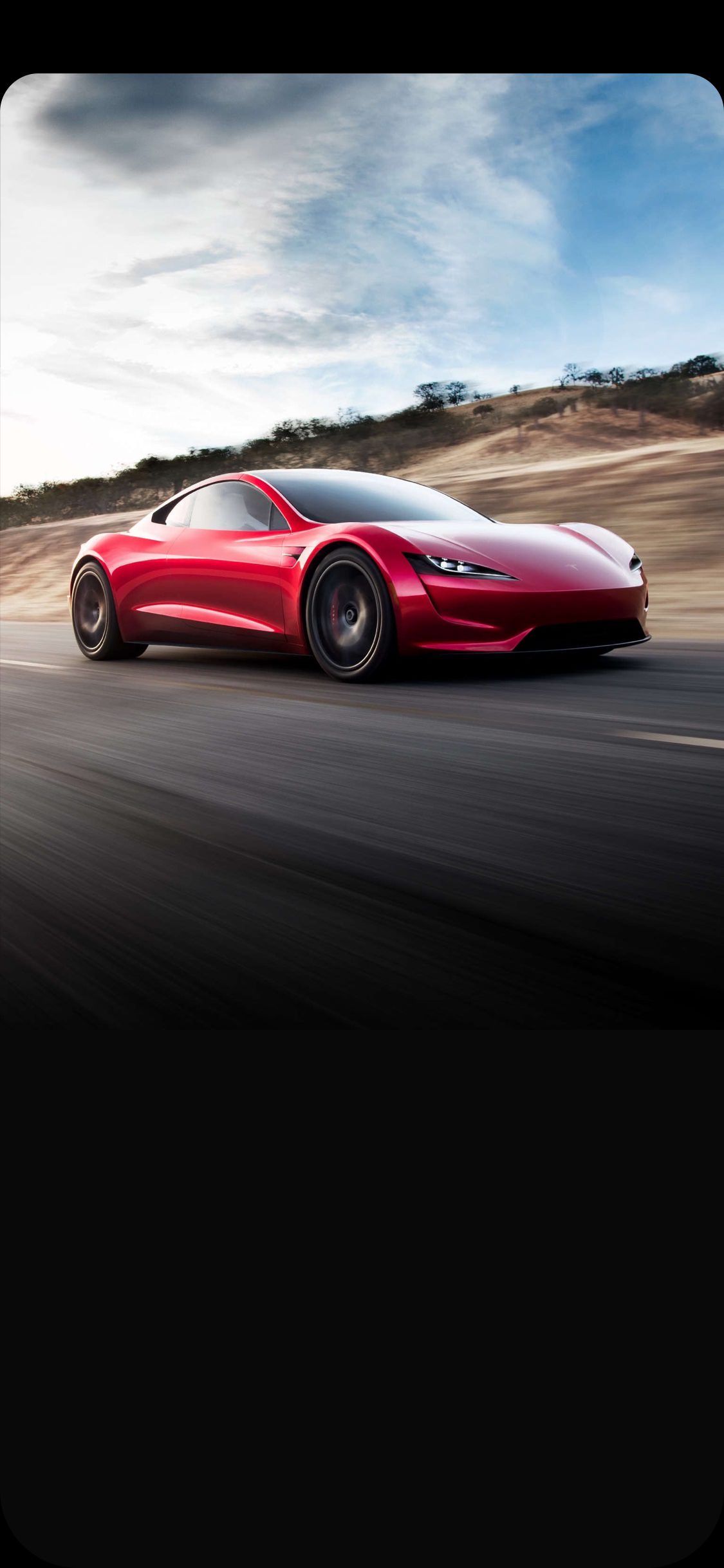 Tesla Roadster rossa su strada, 1125x2436 Verticale, Telefono