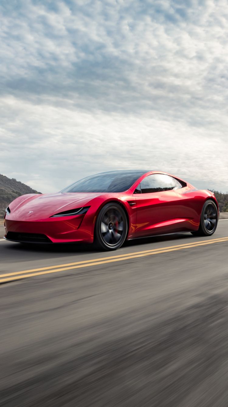 Tesla Roadster rossa su strada, 750x1334 Full HD Verticale, iPhone