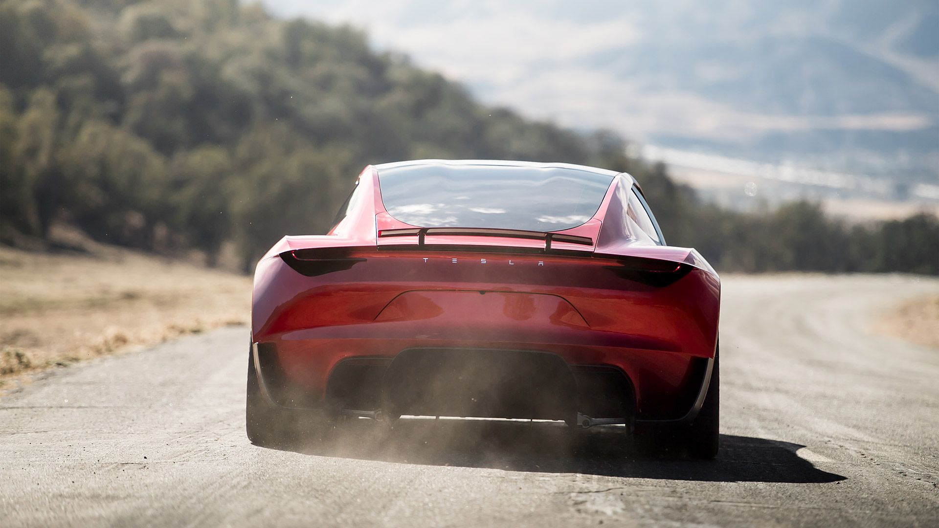 Tesla Roadster rossa su strada, 1920x1080 Full HD, PC