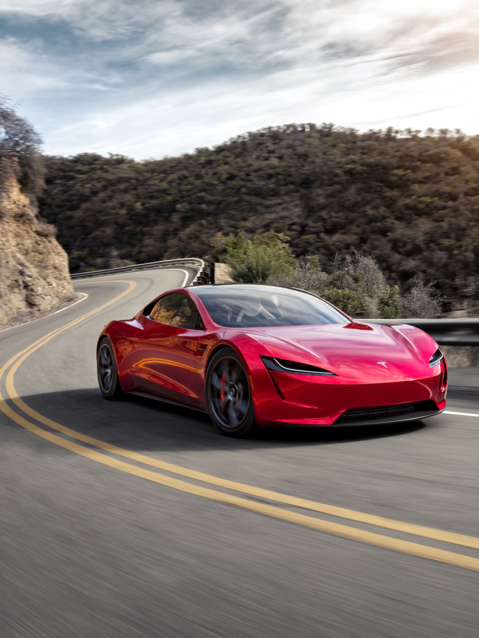 Tesla Roadster rossa su strada, 1536x2048 Verticale, Xiaomi