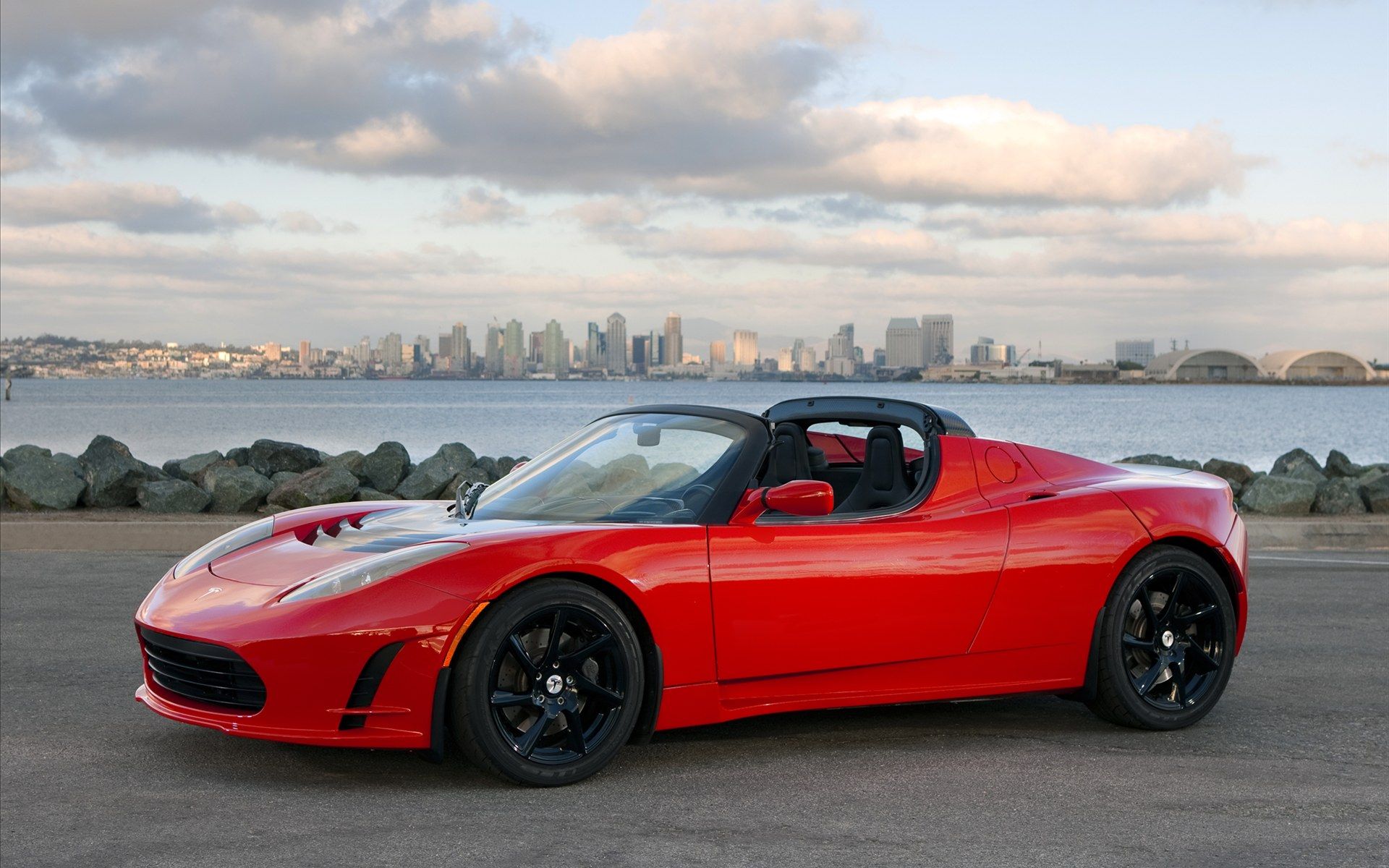 Tesla Roadster rossa vista laterale, 1920x1200 Full HD+ WUXGA, Desktop