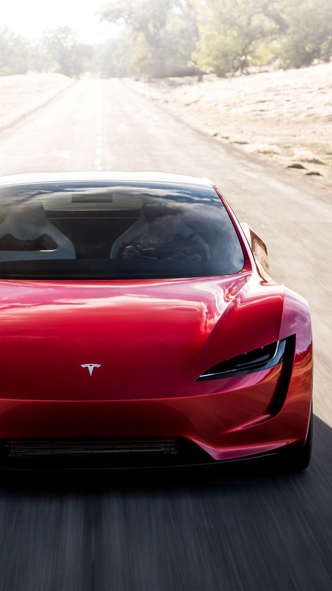 Tesla Roadster rossa su strada, 1080x1920 Full HD Verticale, Smartphone