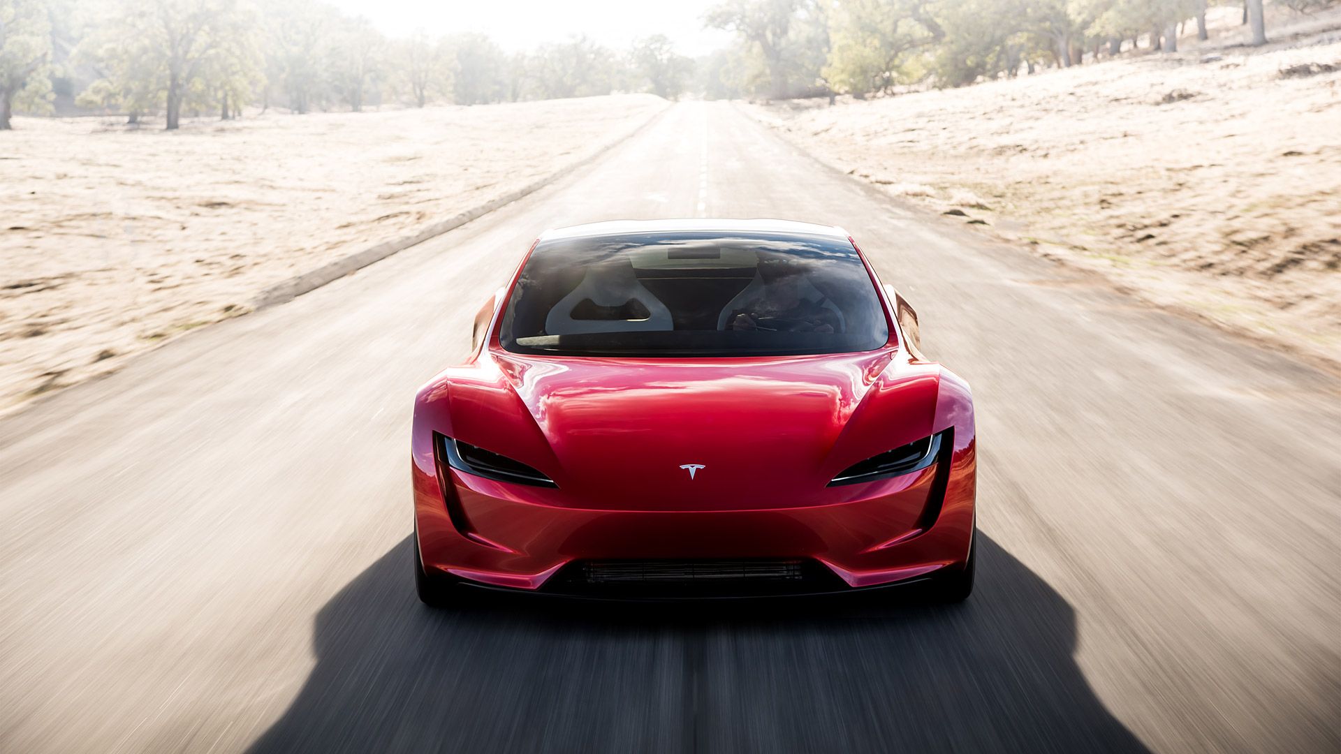 Tesla Roadster rossa strada, auto elettrica, 1920x1080 Full HD, Desktop