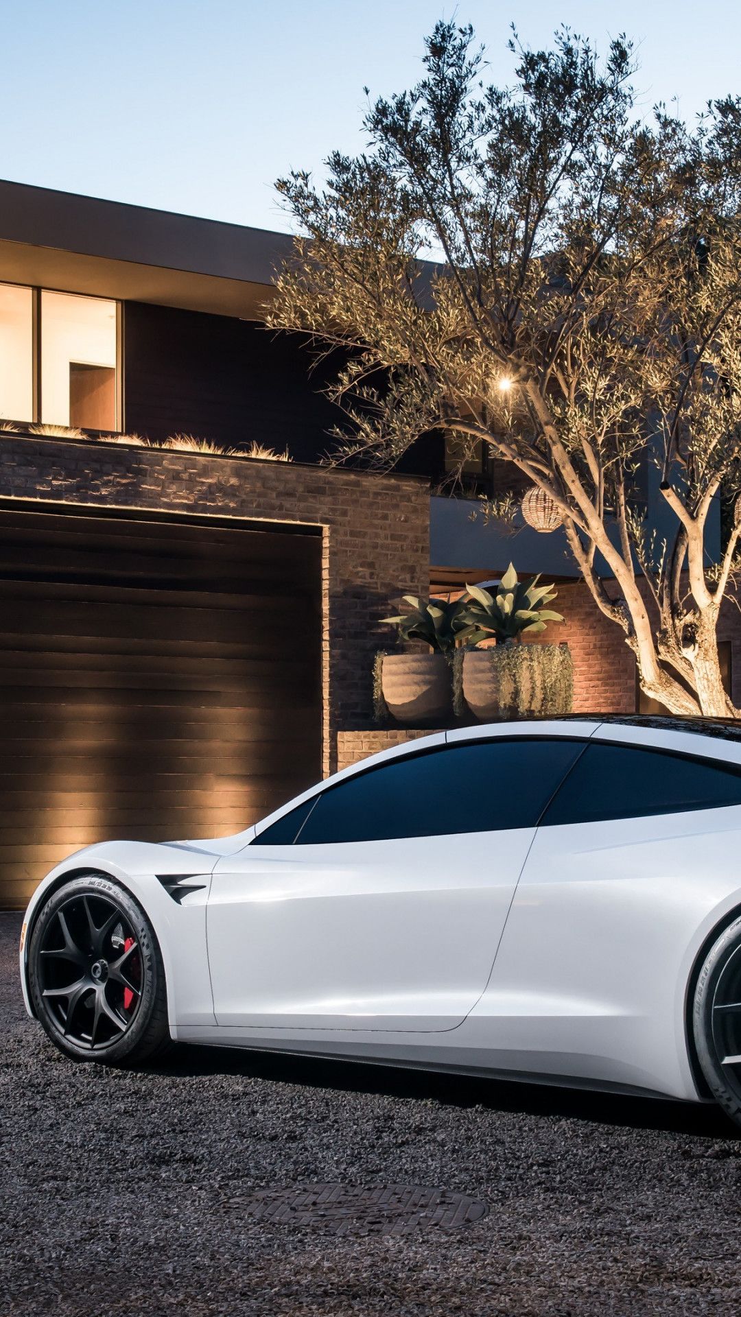 Tesla Roadster bianca, villa moderna, 1080x1920 Full HD Verticale, Samsung Galaxy