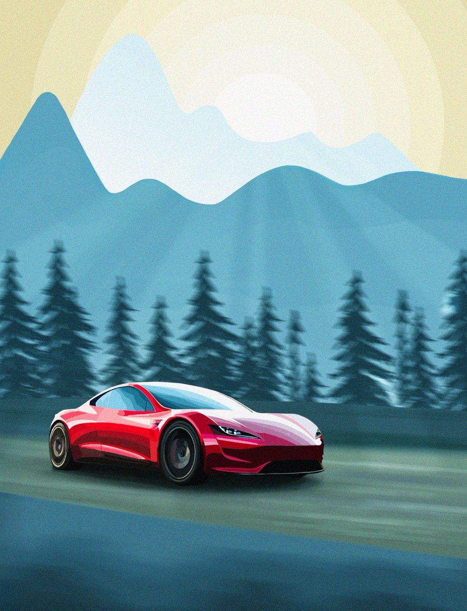 Tesla Roadster rossa illustrazione, 918x1200 Verticale, OnePlus