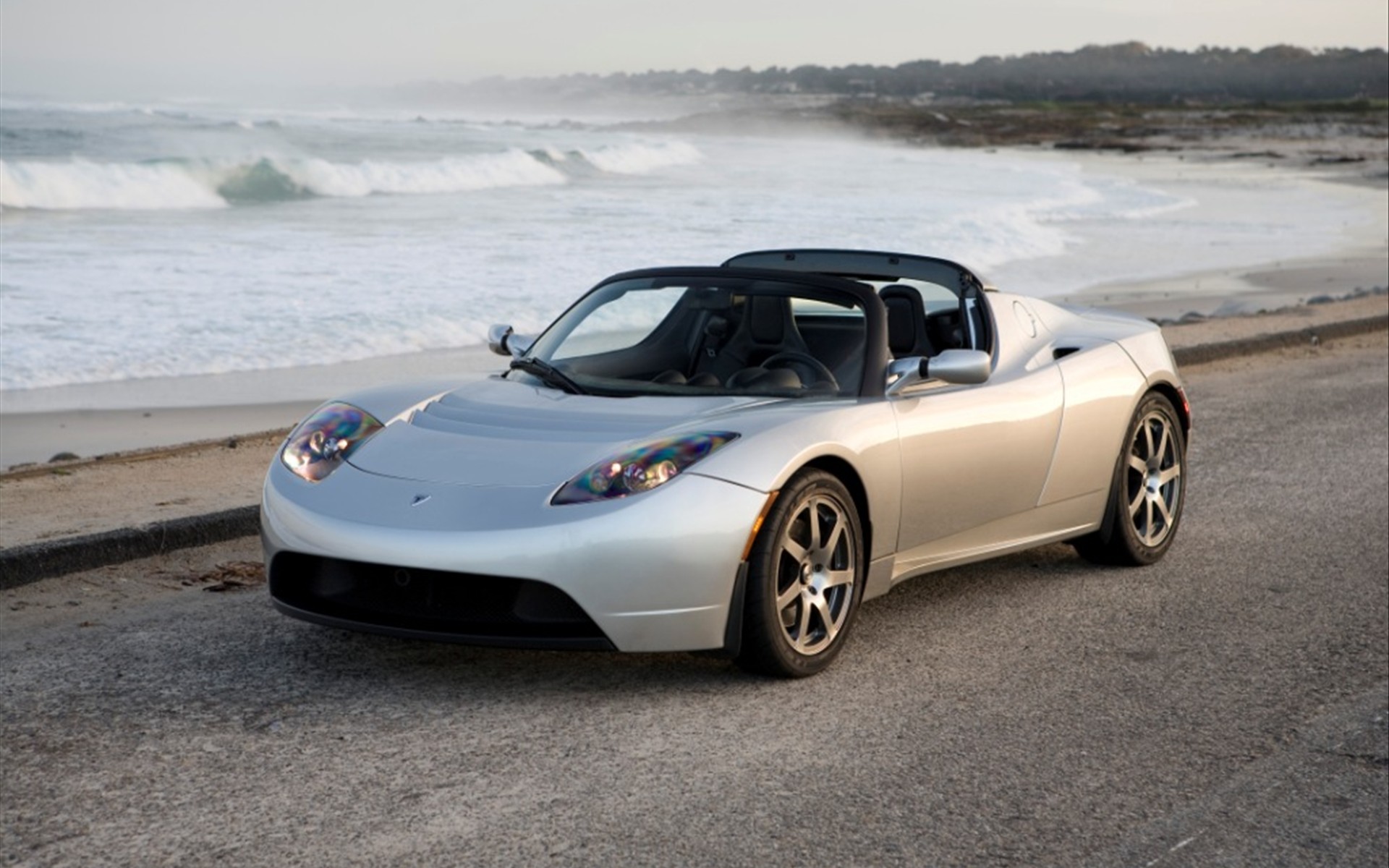 Tesla Roadster argento spiaggia, 1920x1200 Full HD+ WUXGA, Desktop