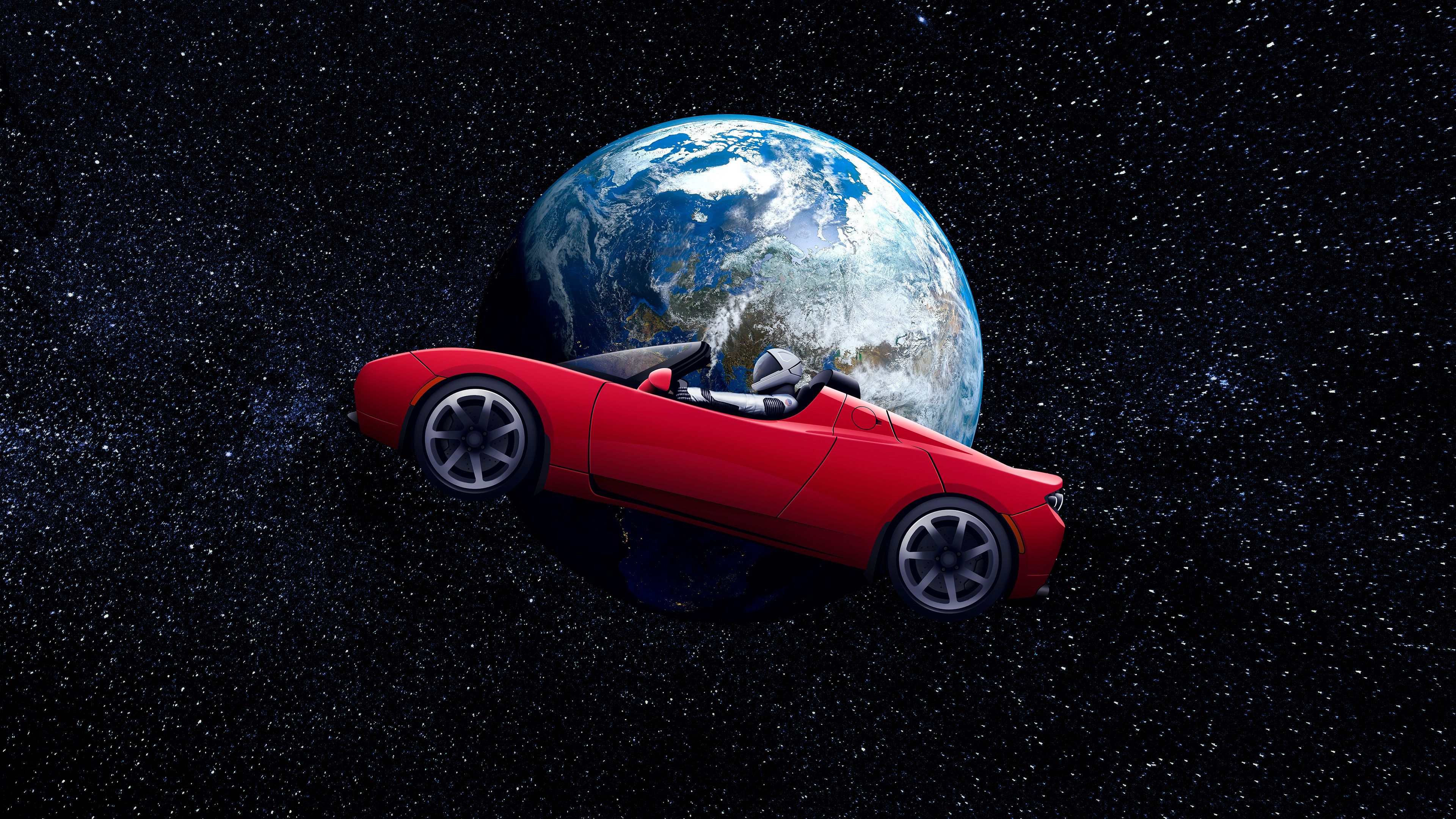 Tesla Roadster rossa nello spazio, 3840x2160 4K, Desktop 4K
