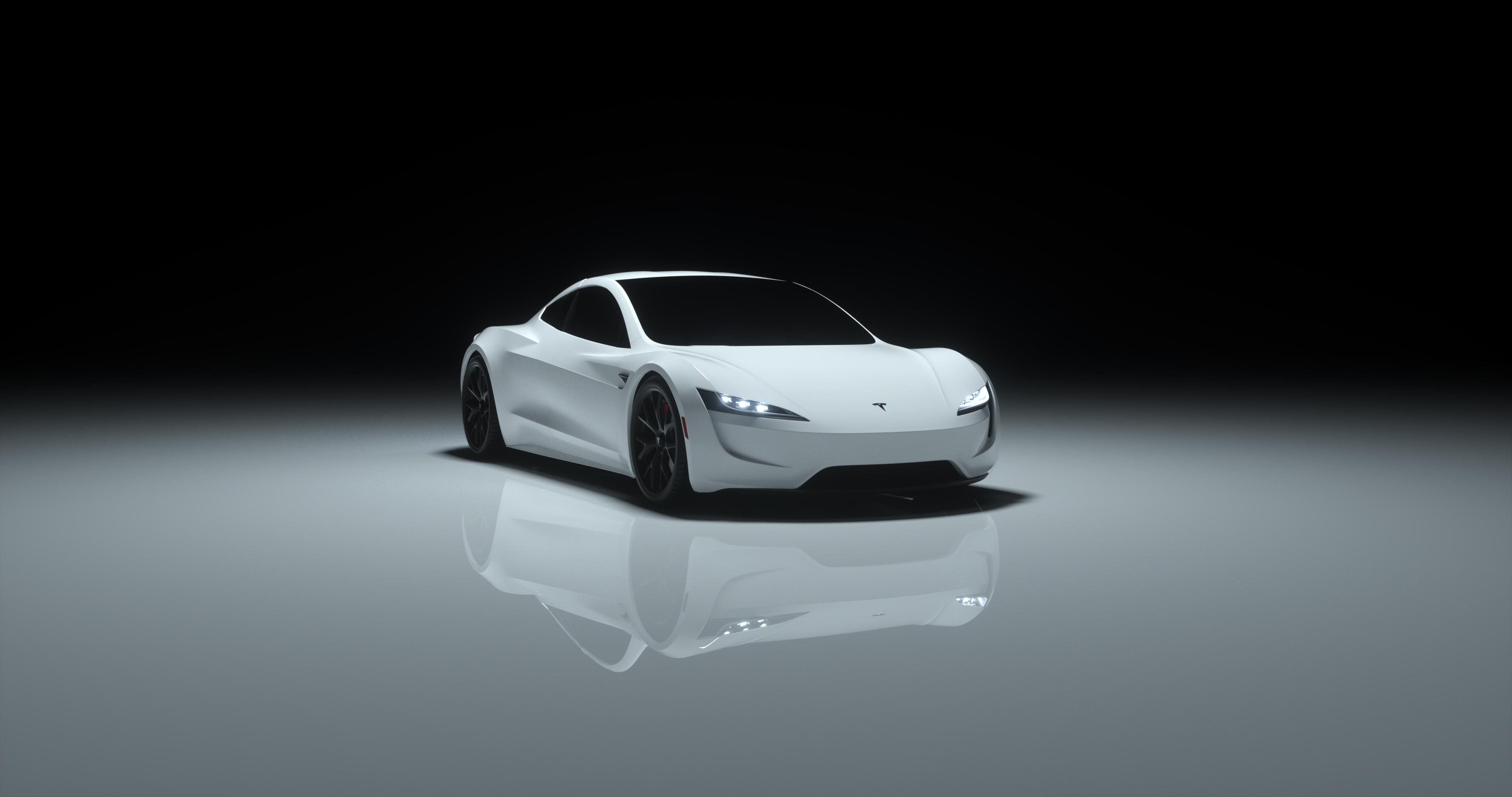 Tesla Roadster bianca studio, 4096x2160 UHD, Monitor 4K