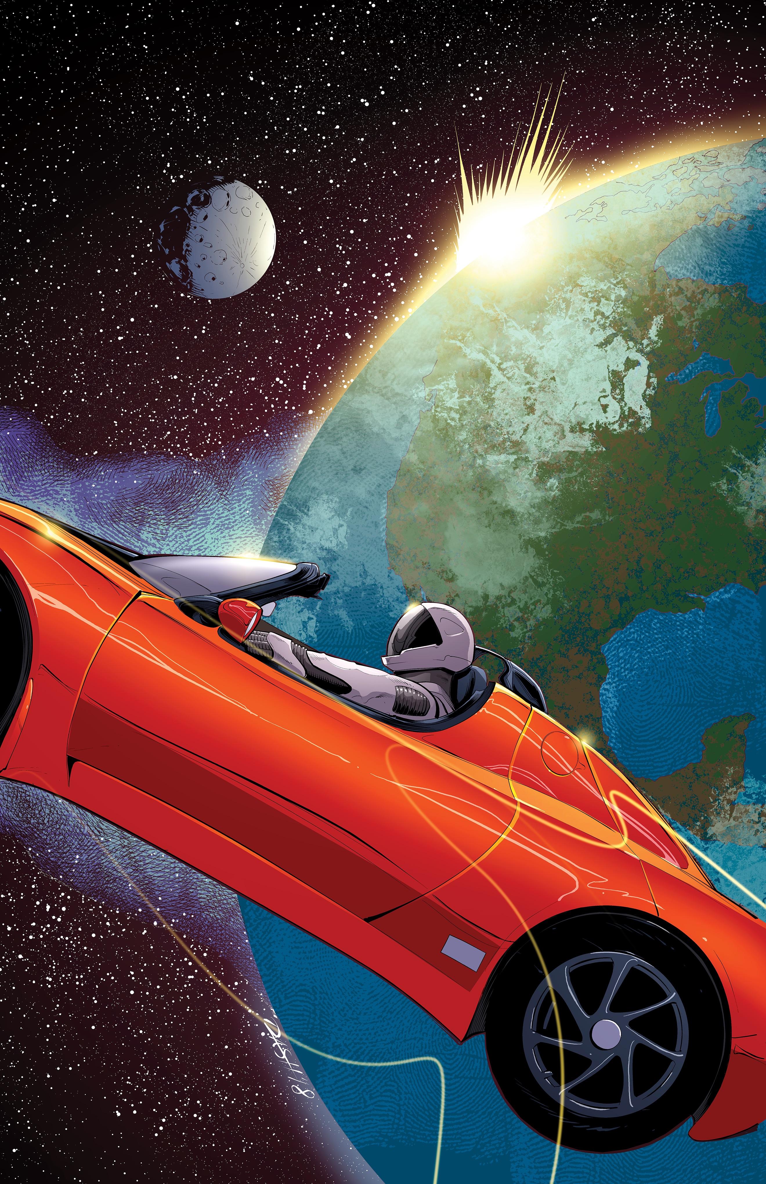 Tesla Roadster spaziale con astronauta, 2640x4080 Full HD Verticale, Smartphone