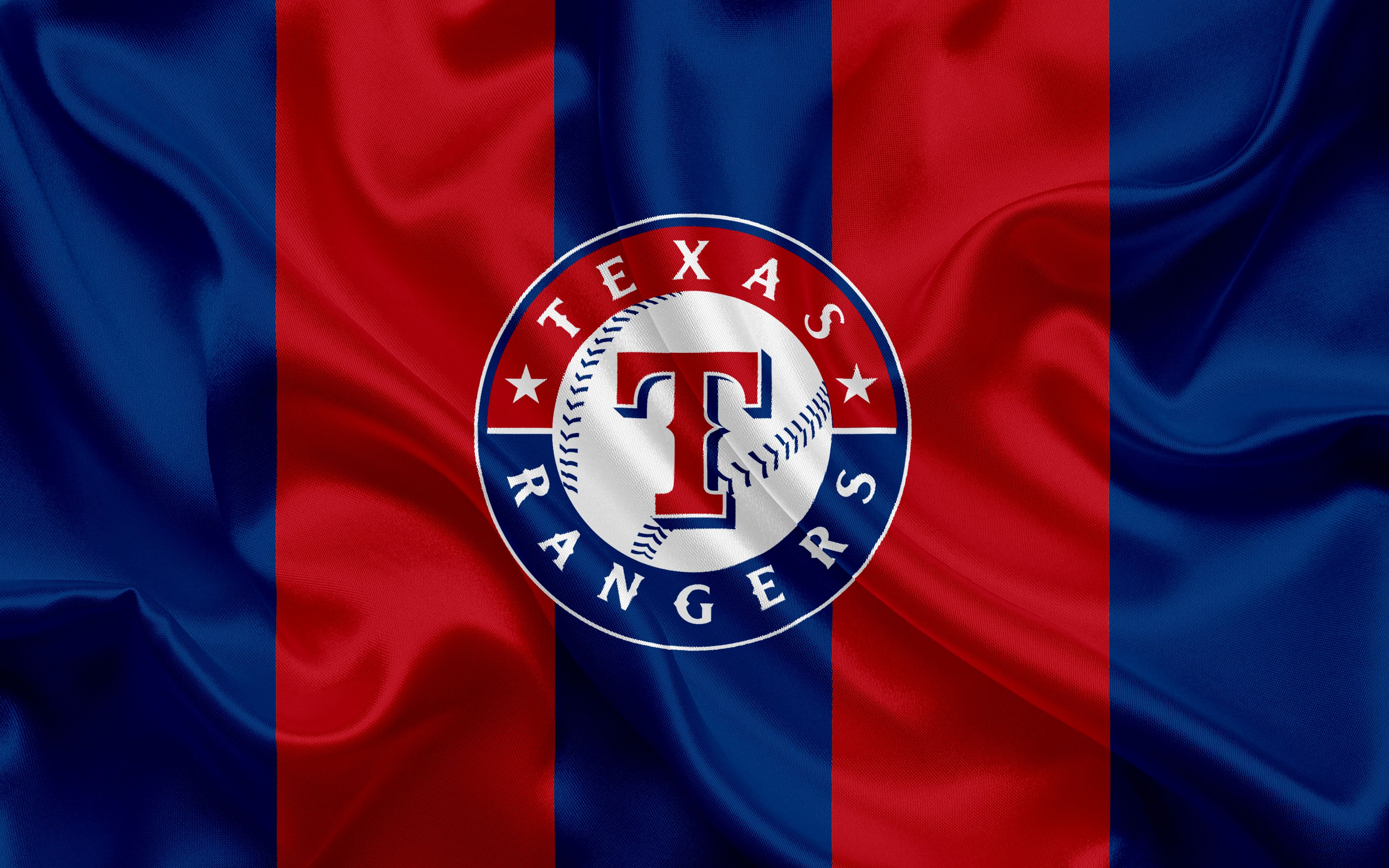 Logo Texas Rangers su bandiera, MLB, 3840x2400 Ultra HD, 4K TV