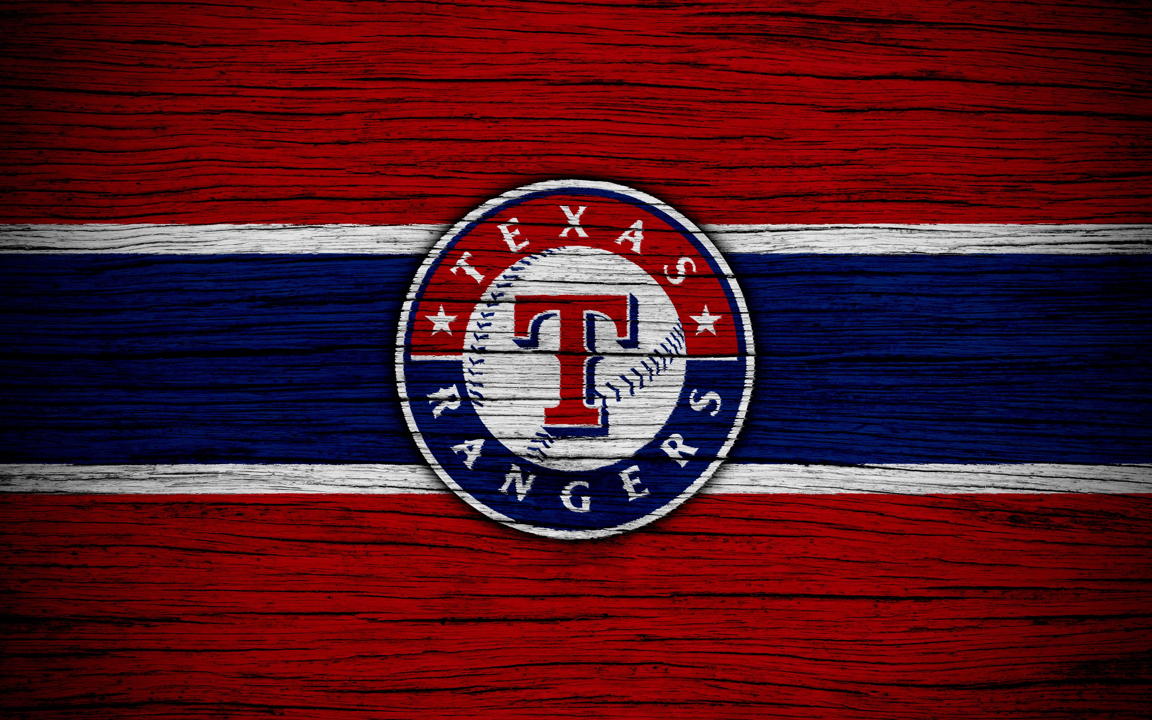 Logo Texas Rangers su legno, Arlington Texas, 3840x2400 Ultra HD, 4K TV