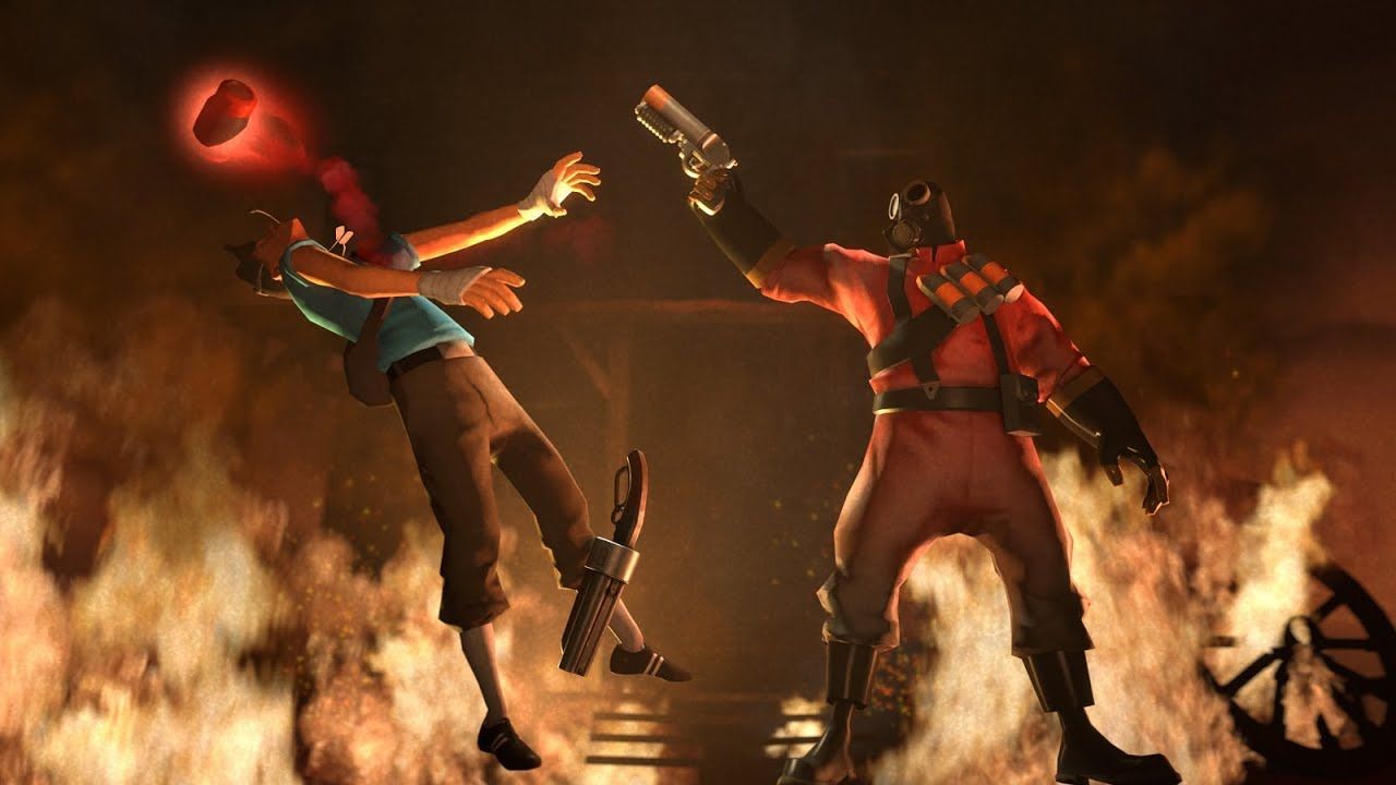 Heavy TF2 su tetto notturno, 1920x1080 Full HD, Desktop
