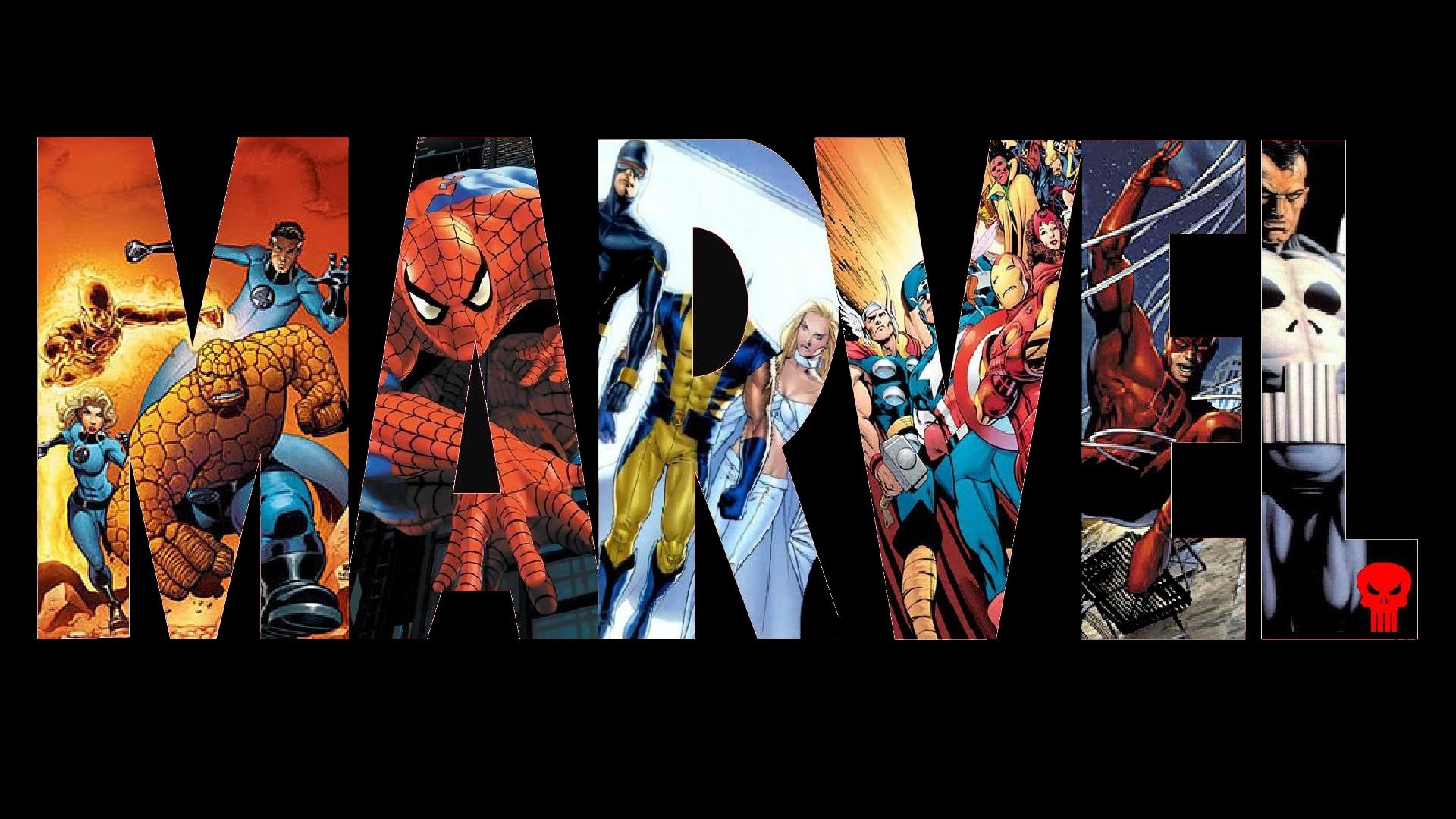 Logo Marvel con supereroi, 1920x1080 Full HD, Desktop