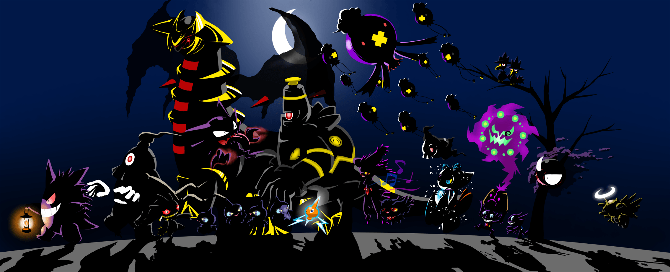 Pokémon leggendari notturni Halloween, 2269x921 21:9, Ultrawide