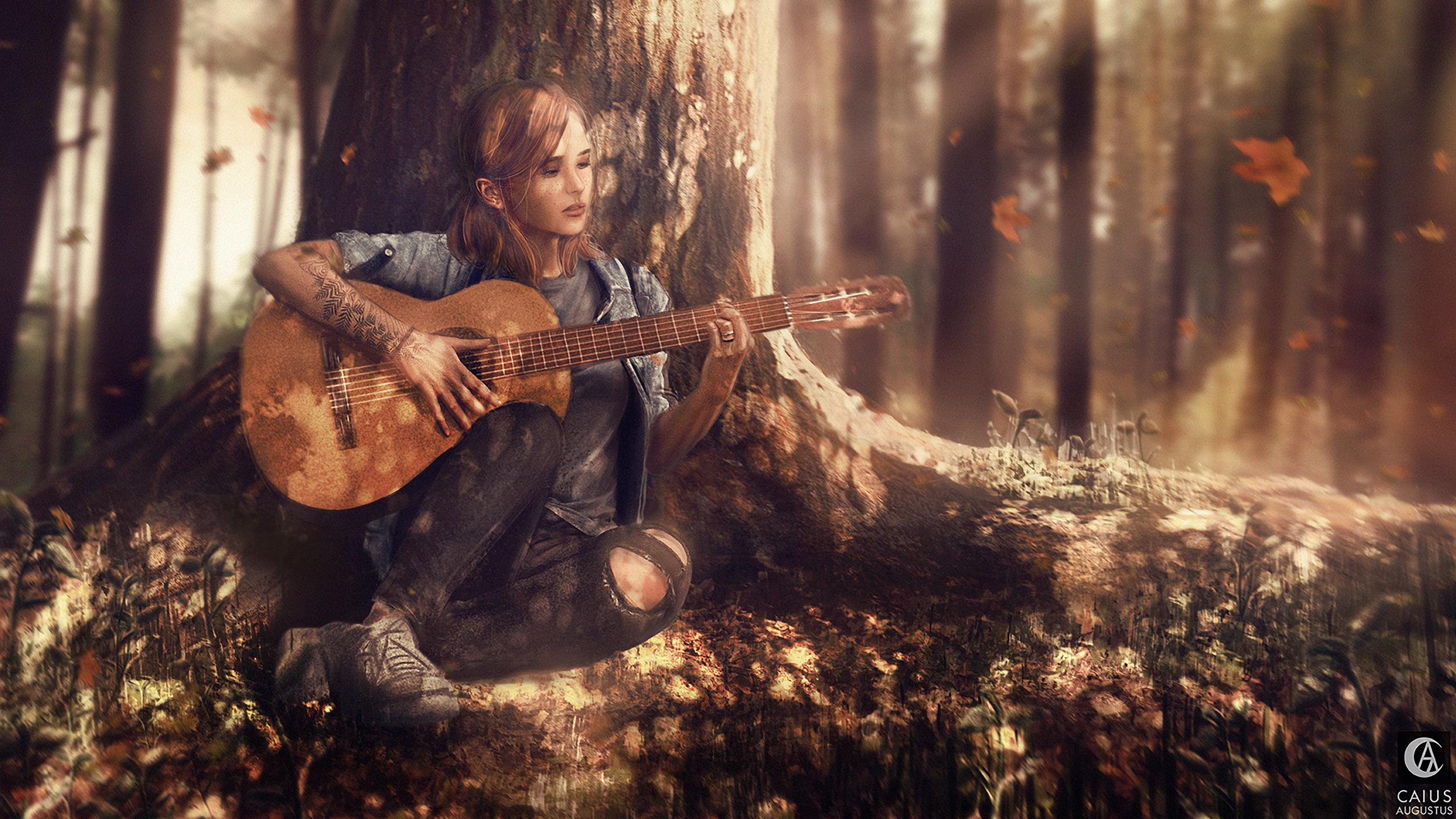 Ellie con chitarra nel bosco, 2560x1440 2K QHD, PC