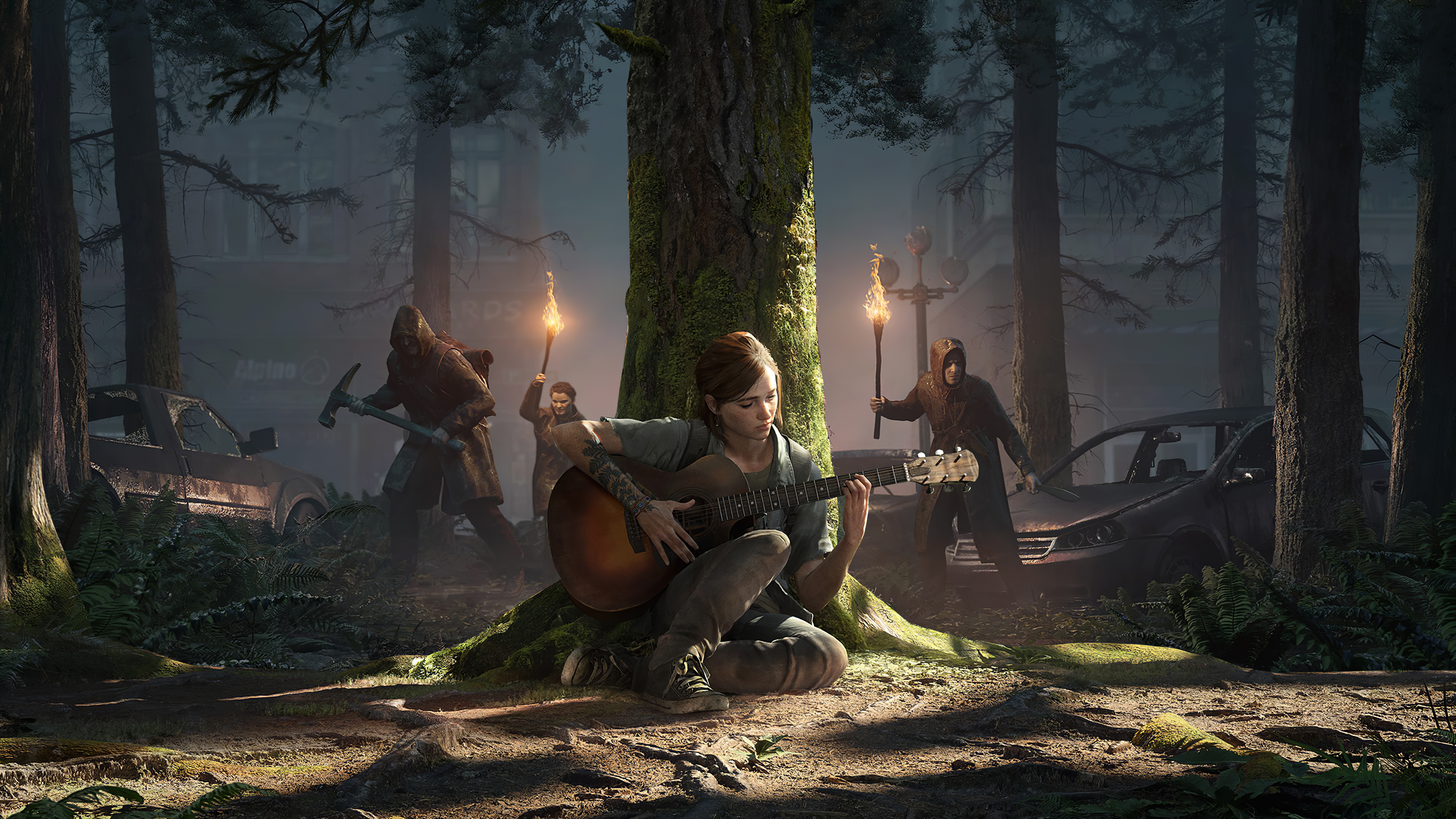 Ellie chitarra foresta notte, 3840x2160 4K Ultra HD, Monitor 4K